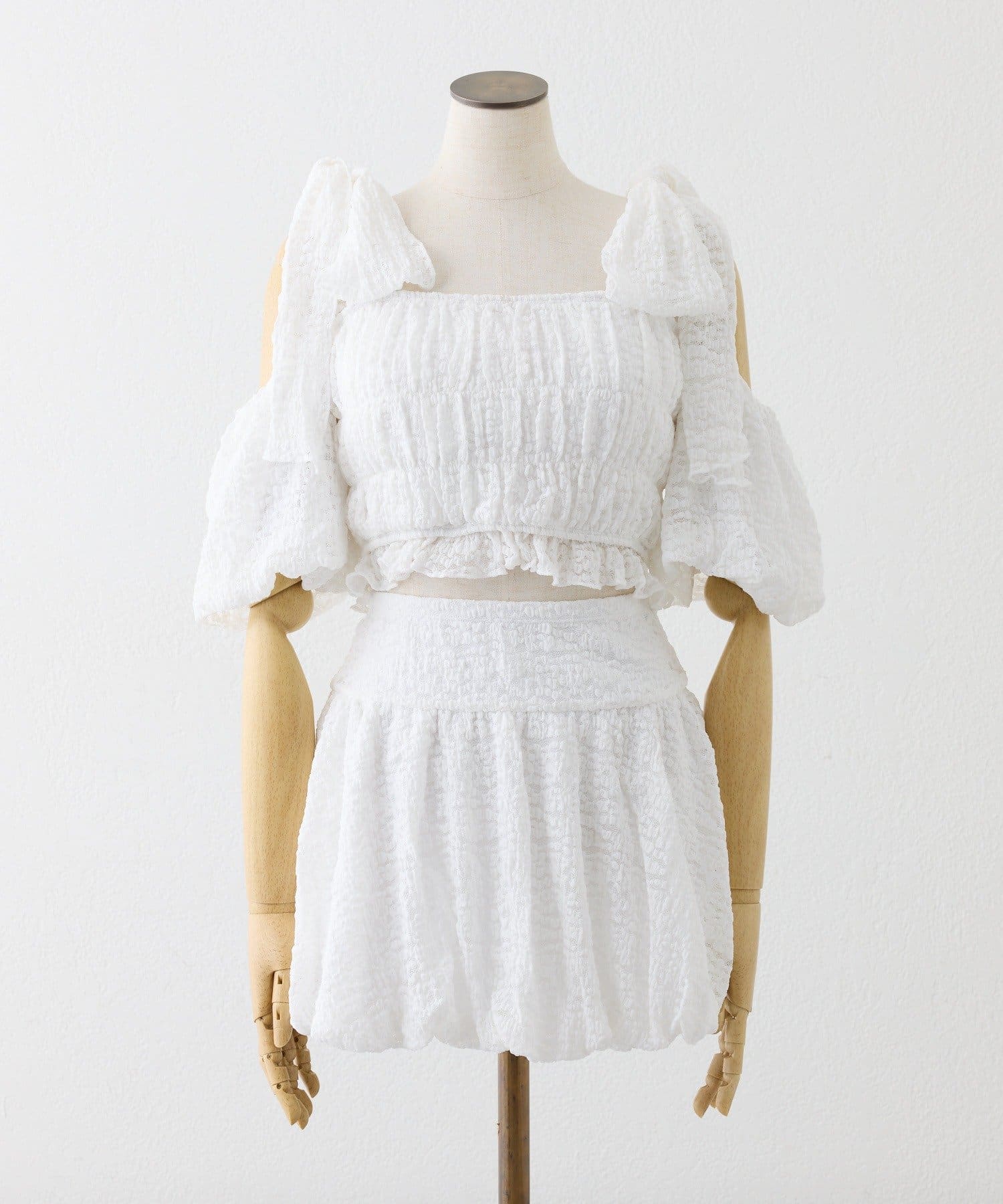 one after another NICE CLAUP(ワンアフターアナザー ナイスクラップ) swimwear/シャーリングオフショル-バルーンミニスカート（3点セット)