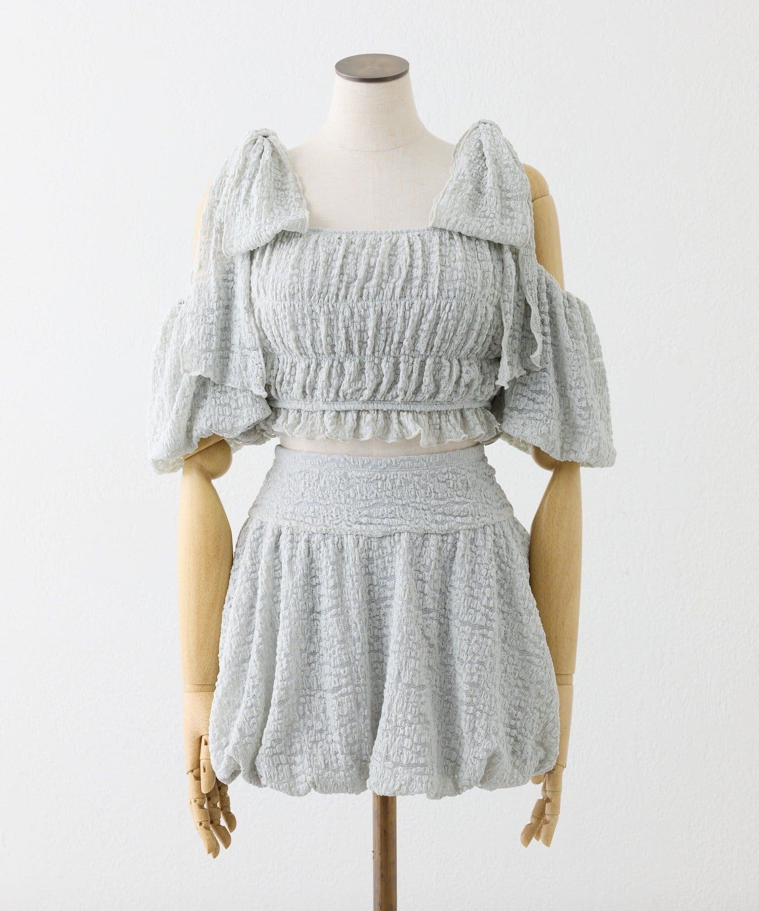 one after another NICE CLAUP(ワンアフターアナザー ナイスクラップ) swimwear/シャーリングオフショル-バルーンミニスカート（3点セット)