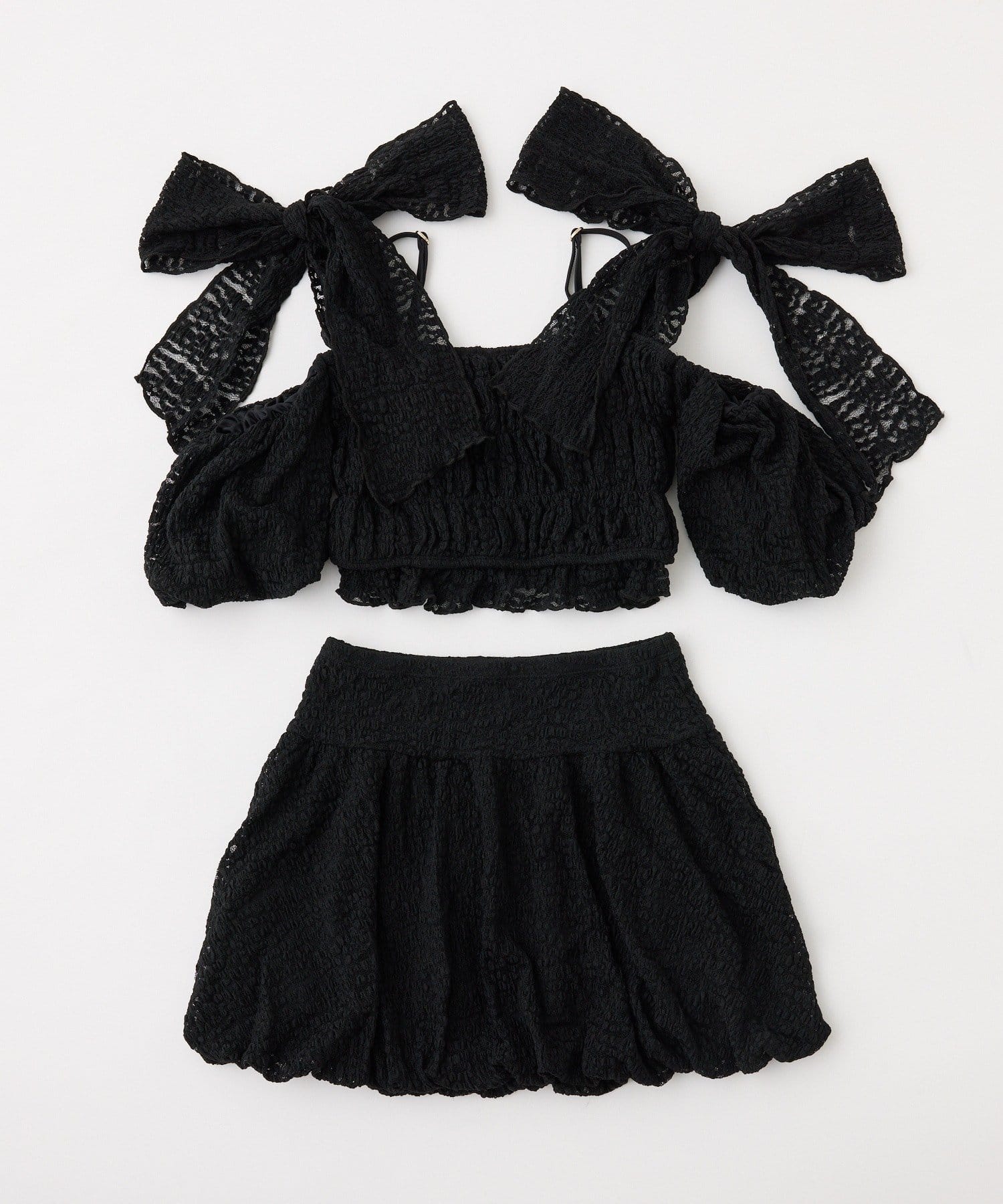 one after another NICE CLAUP(ワンアフターアナザー ナイスクラップ) swimwear/シャーリングオフショル-バルーンミニスカート（3点セット)