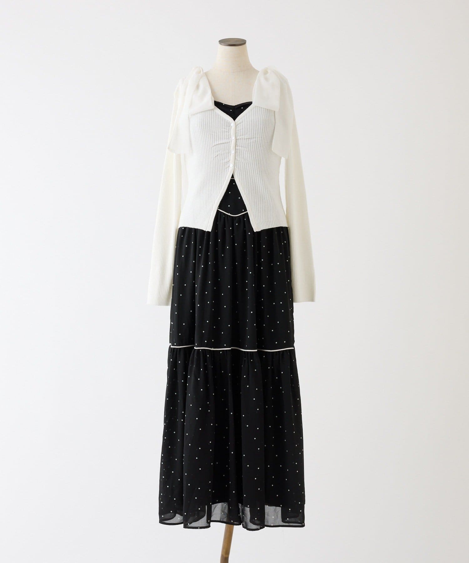 one after another NICE CLAUP(ワンアフターアナザー ナイスクラップ) カーディガンセット配色ワンピース