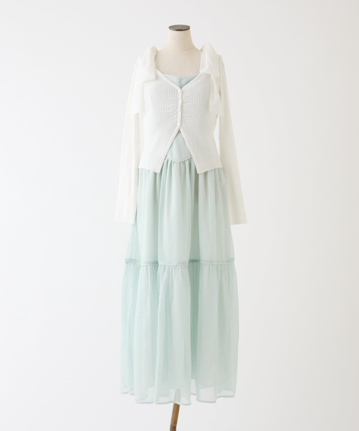 one after another NICE CLAUP(ワンアフターアナザー ナイスクラップ) カーディガンセット配色ワンピース