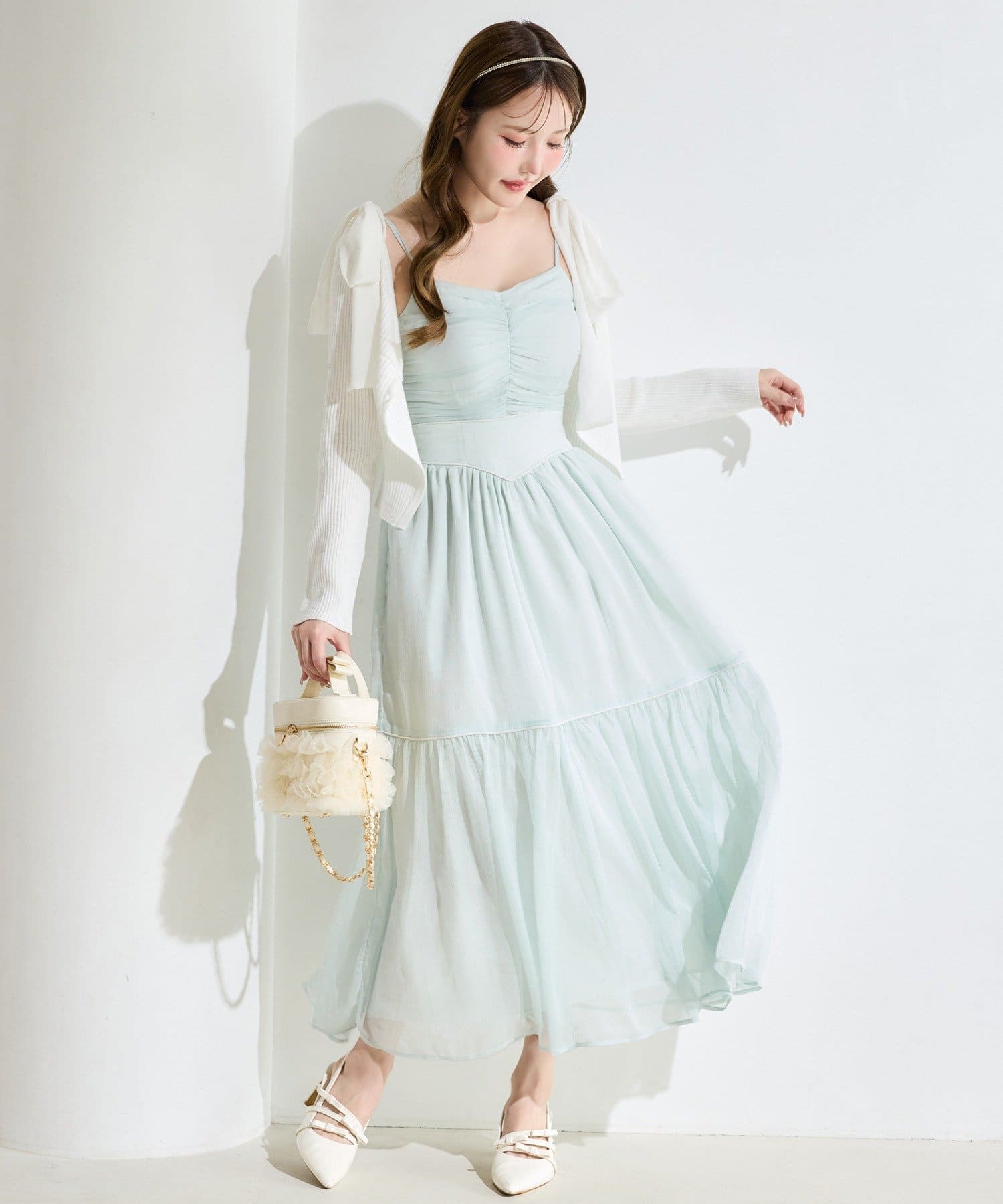 one after another NICE CLAUP(ワンアフターアナザー ナイスクラップ) カーディガンセット配色ワンピース