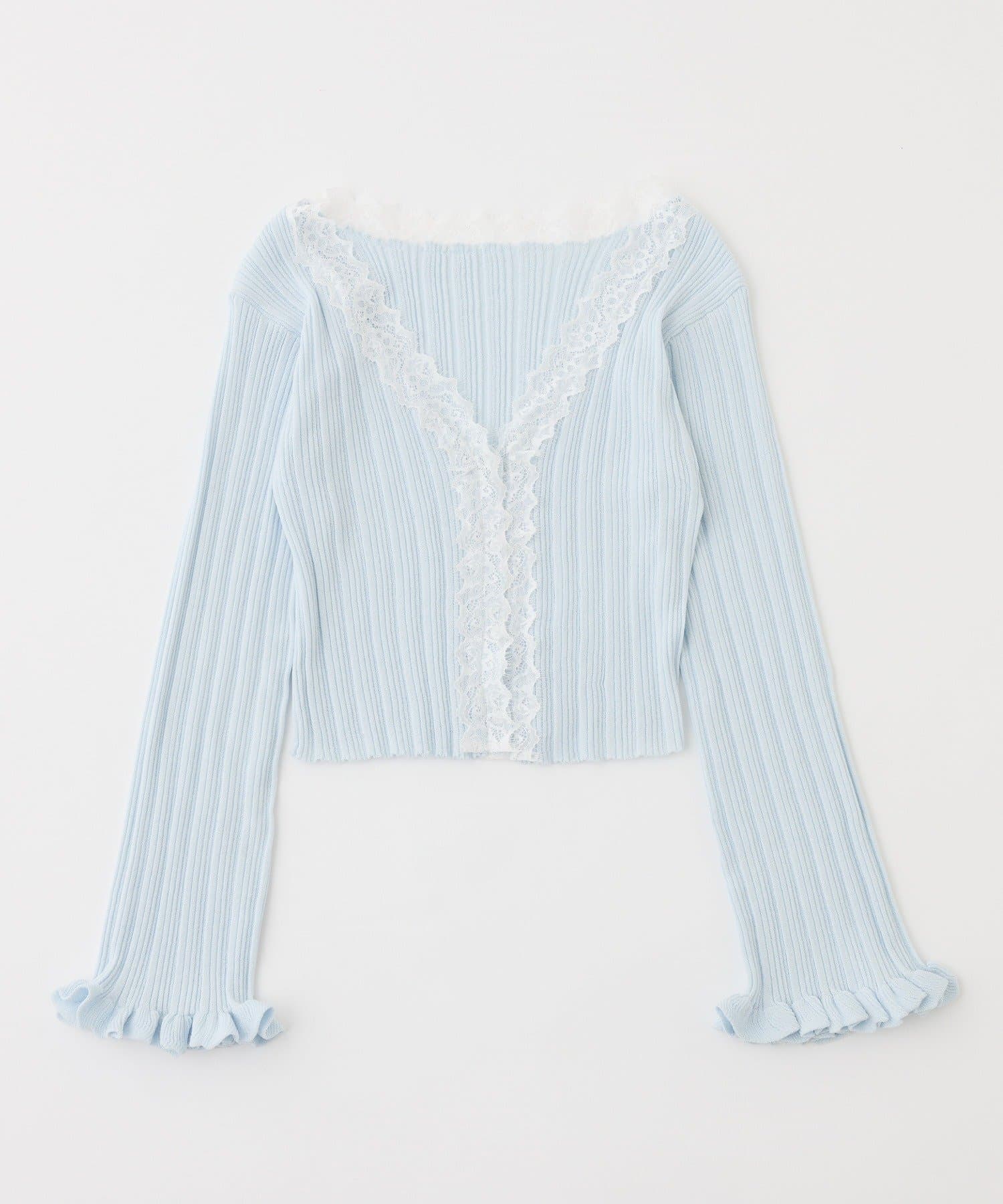 one after another NICE CLAUP(ワンアフターアナザー ナイスクラップ) レース付きリブカーディガン