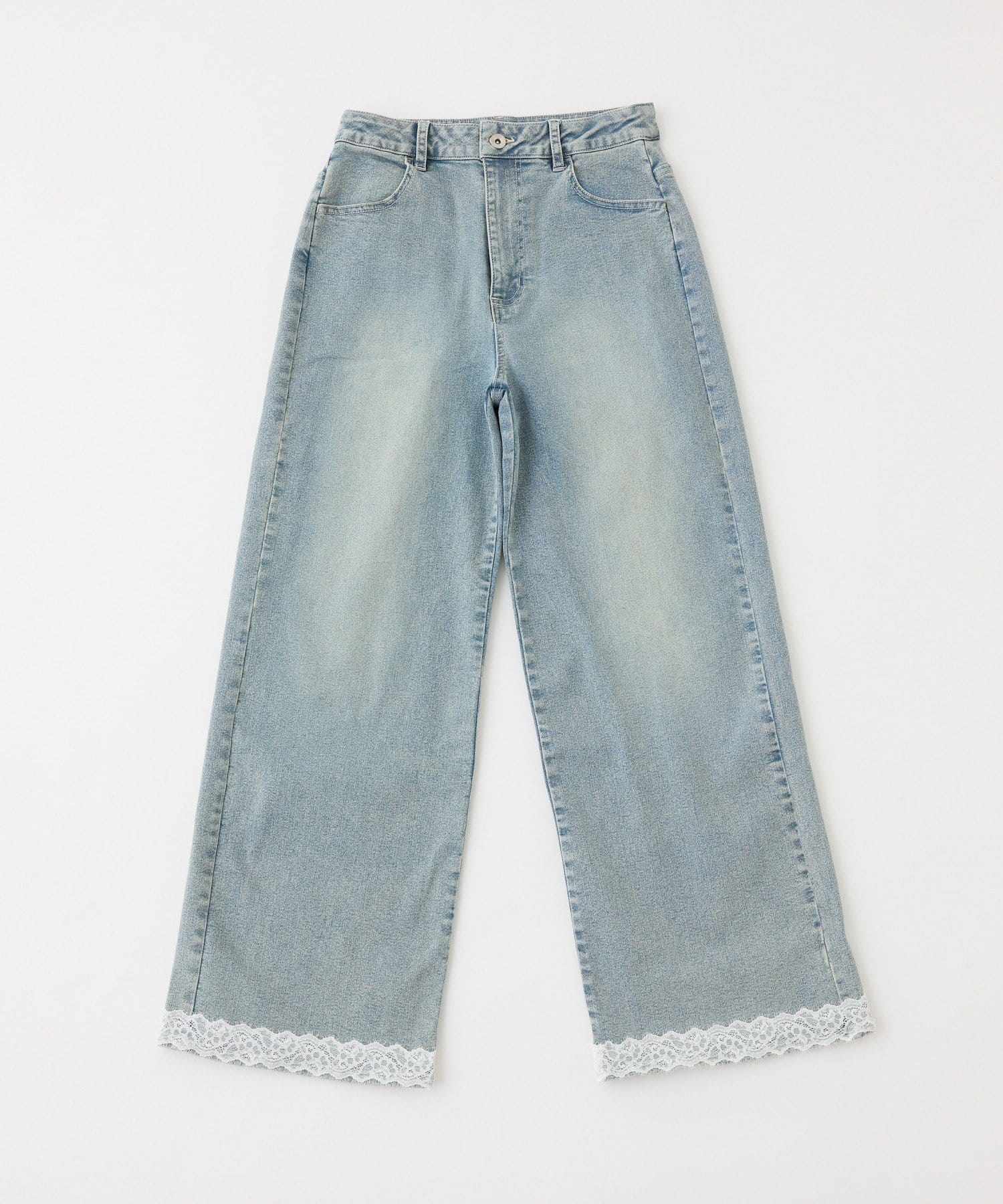 one after another NICE CLAUP(ワンアフターアナザー ナイスクラップ) 【SMサイズ展開】レースポケットワイドデニム/ウエスト調整可