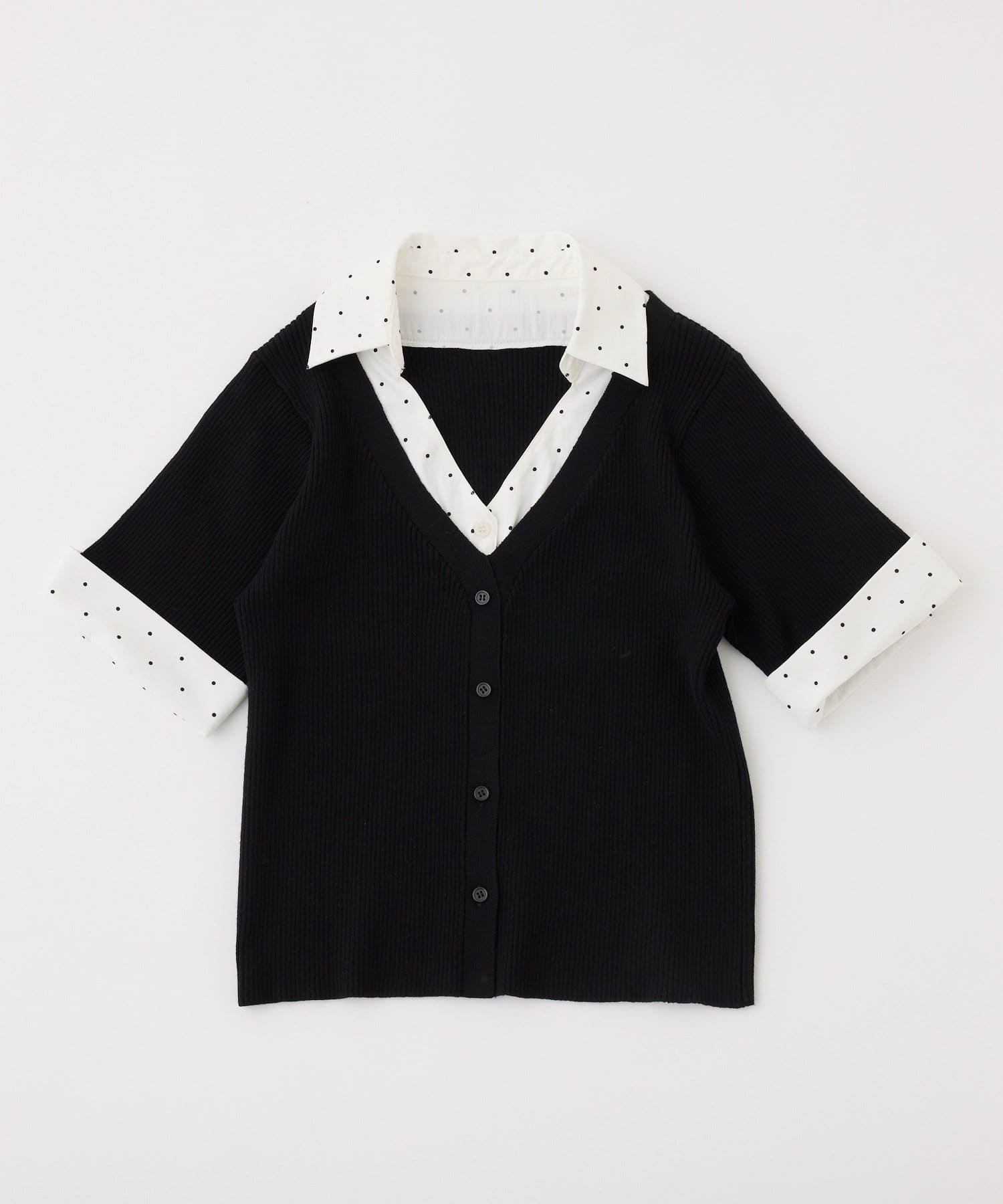 one after another NICE CLAUP(ワンアフターアナザー ナイスクラップ) 【リボン取り外し可能】リボンシャツドッキングニット