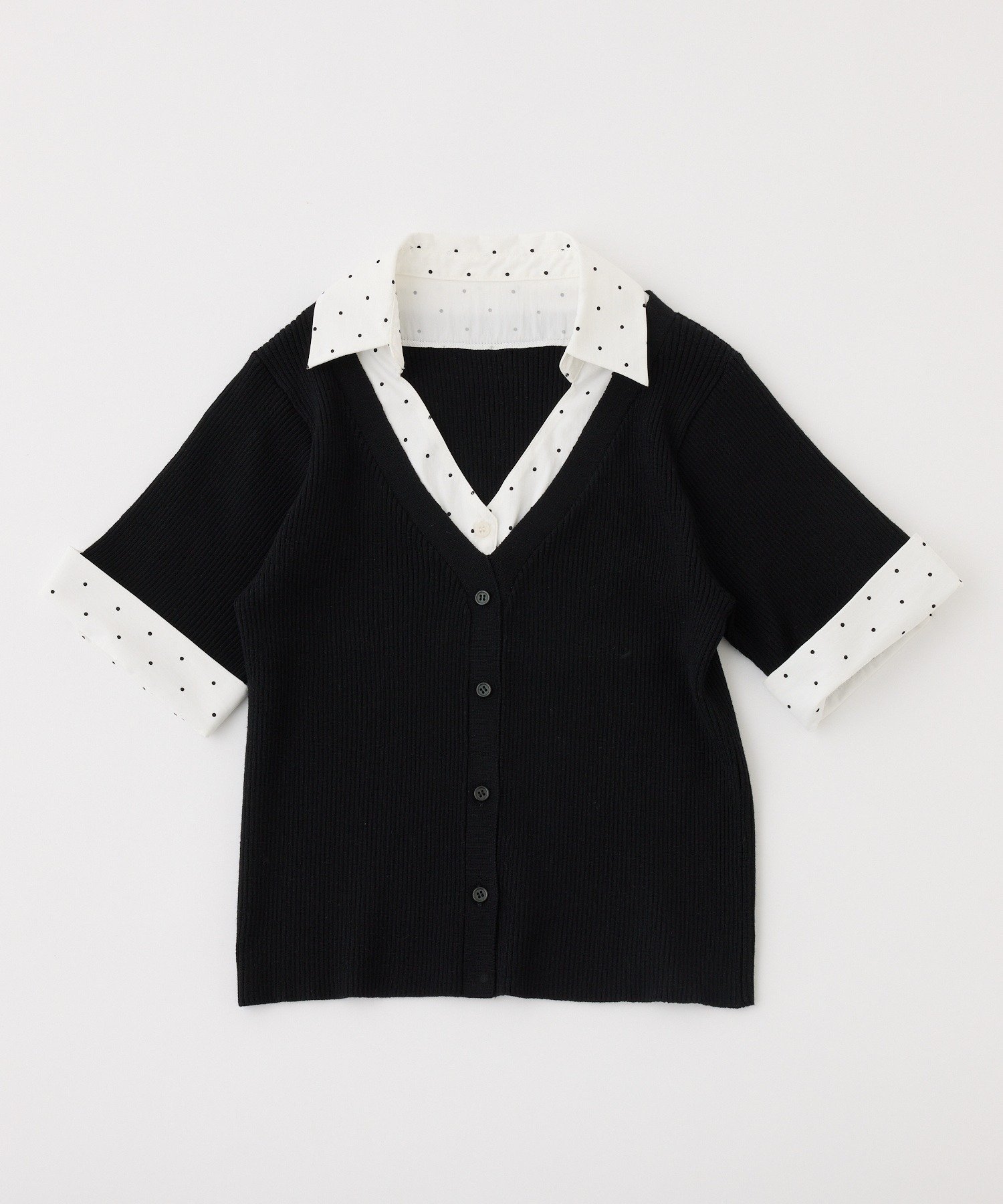 one after another NICE CLAUP(ワンアフターアナザー ナイスクラップ) 【リボン取り外し可能】リボンシャツドッキングニット