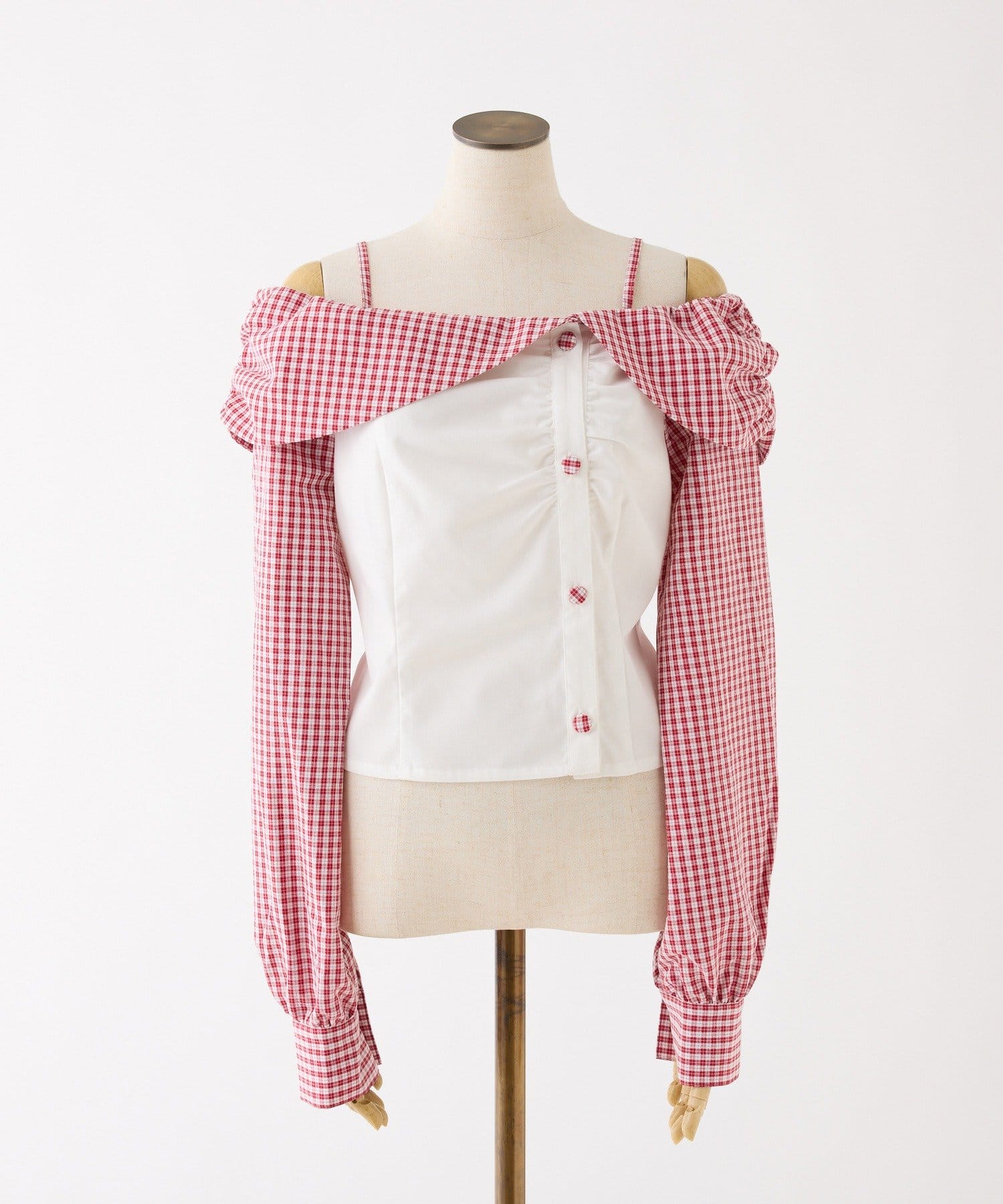 one after another NICE CLAUP(ワンアフターアナザー ナイスクラップ) バックレースアップ配色オフショルブラウス