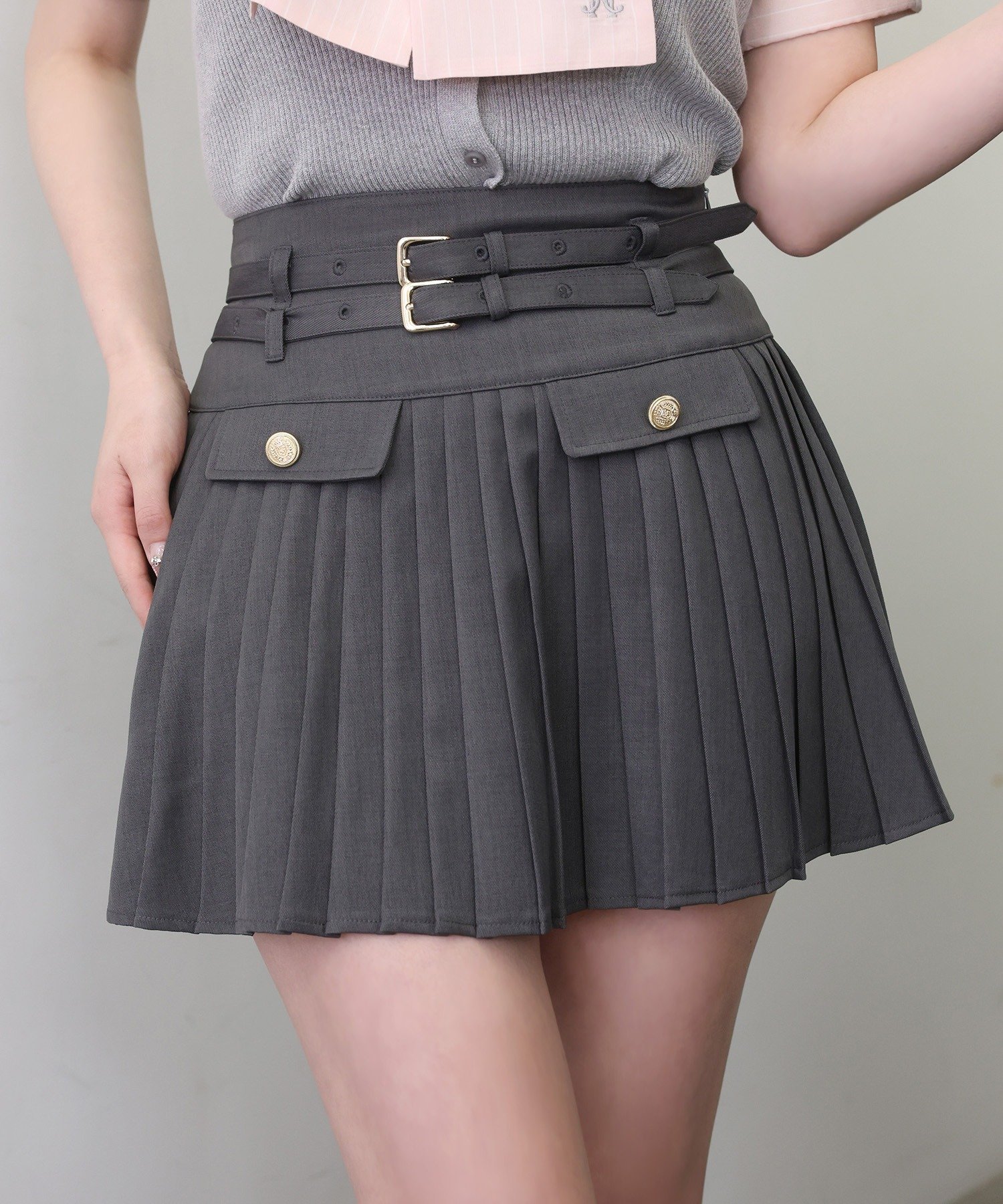 one after another NICE CLAUP(ワンアフターアナザー ナイスクラップ) ダブルベルト付きプリーツミニスカ－ト