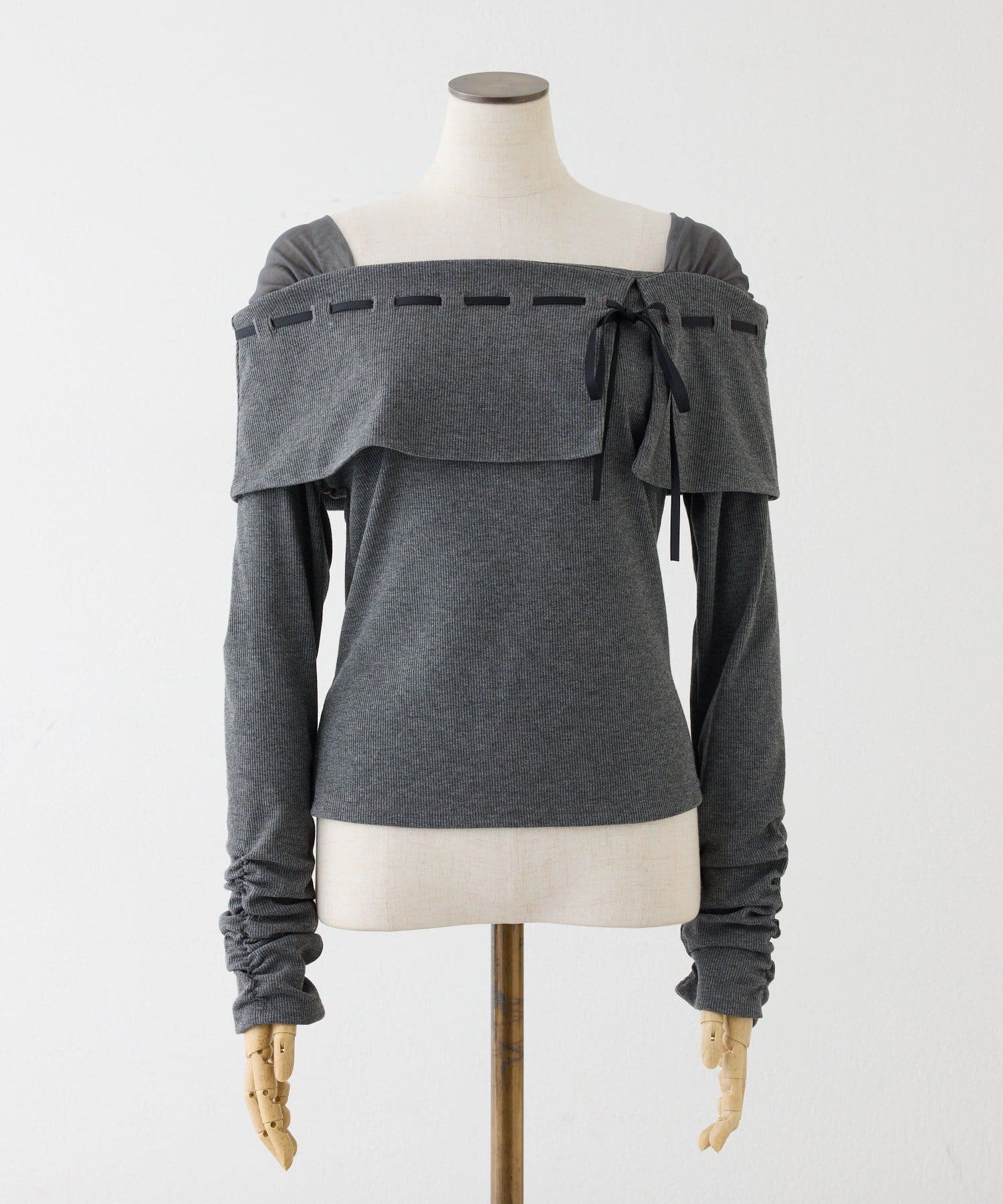 one after another NICE CLAUP(ワンアフターアナザー ナイスクラップ) 配色リボンオフショルトップス