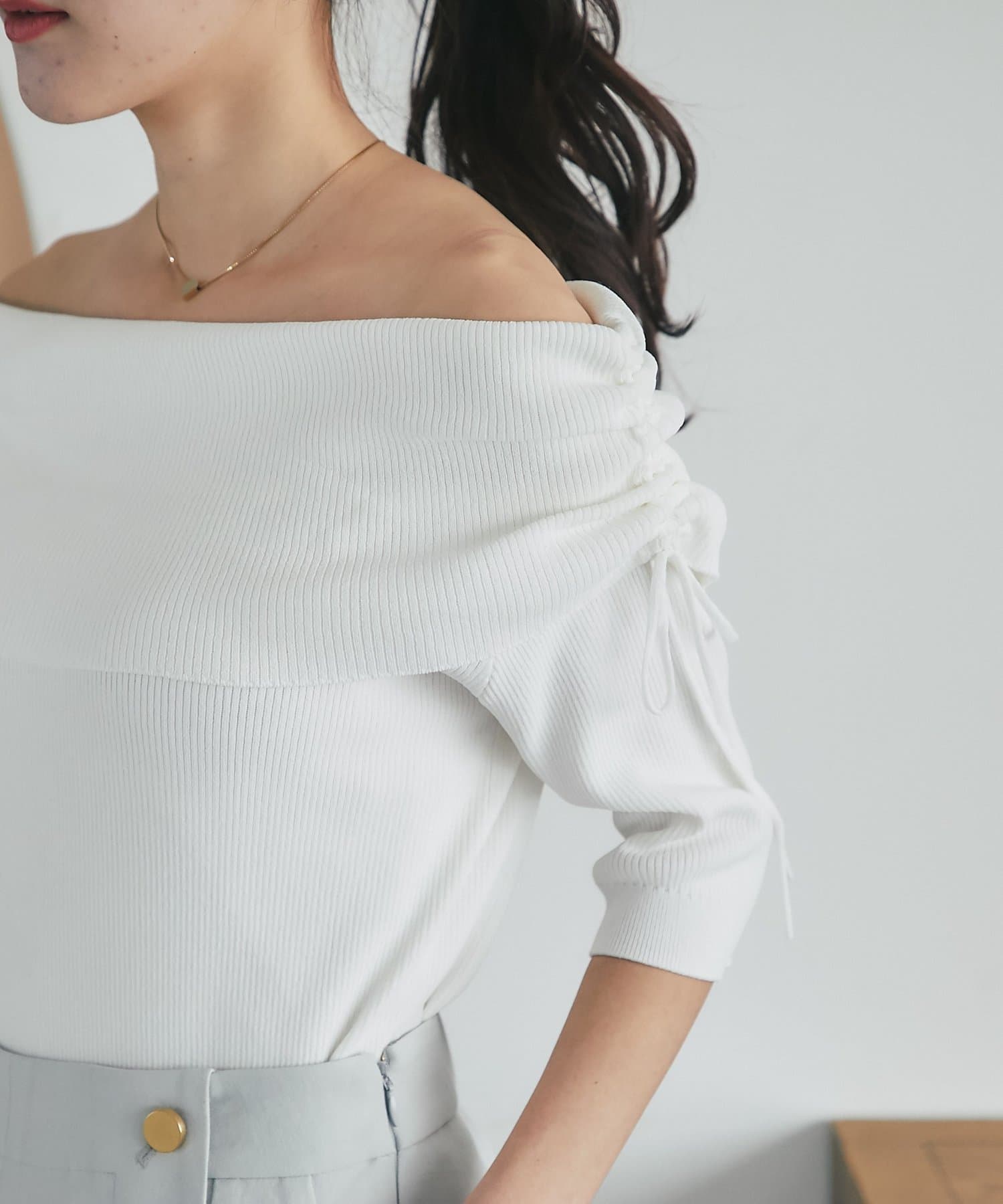 La boutique BonBon(ラブティックボンボン) クールタッチUVオフショルリブニット