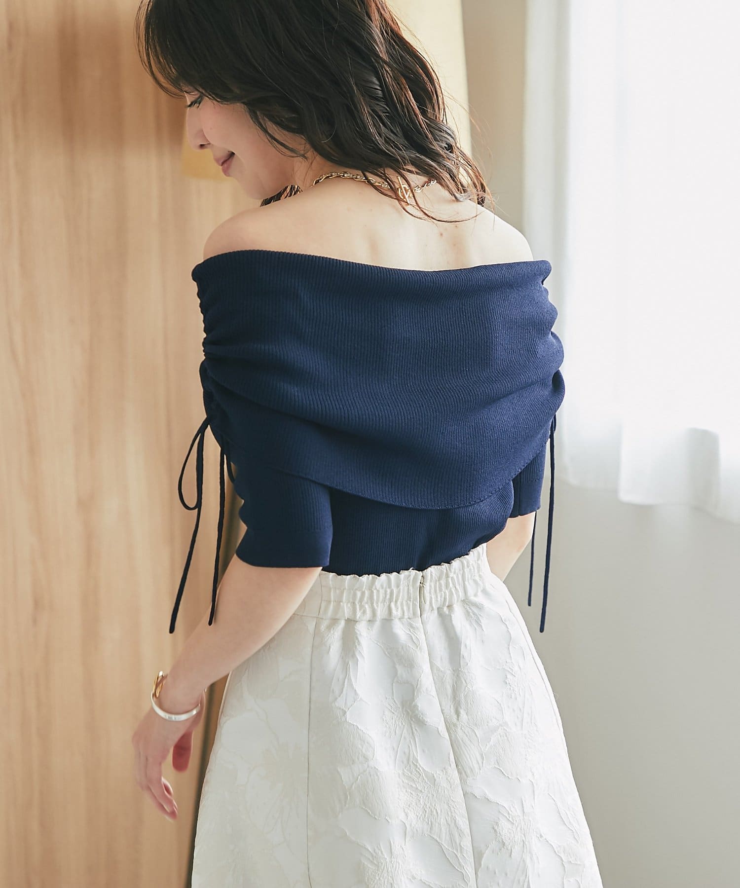 La boutique BonBon(ラブティックボンボン) クールタッチUVオフショルリブニット