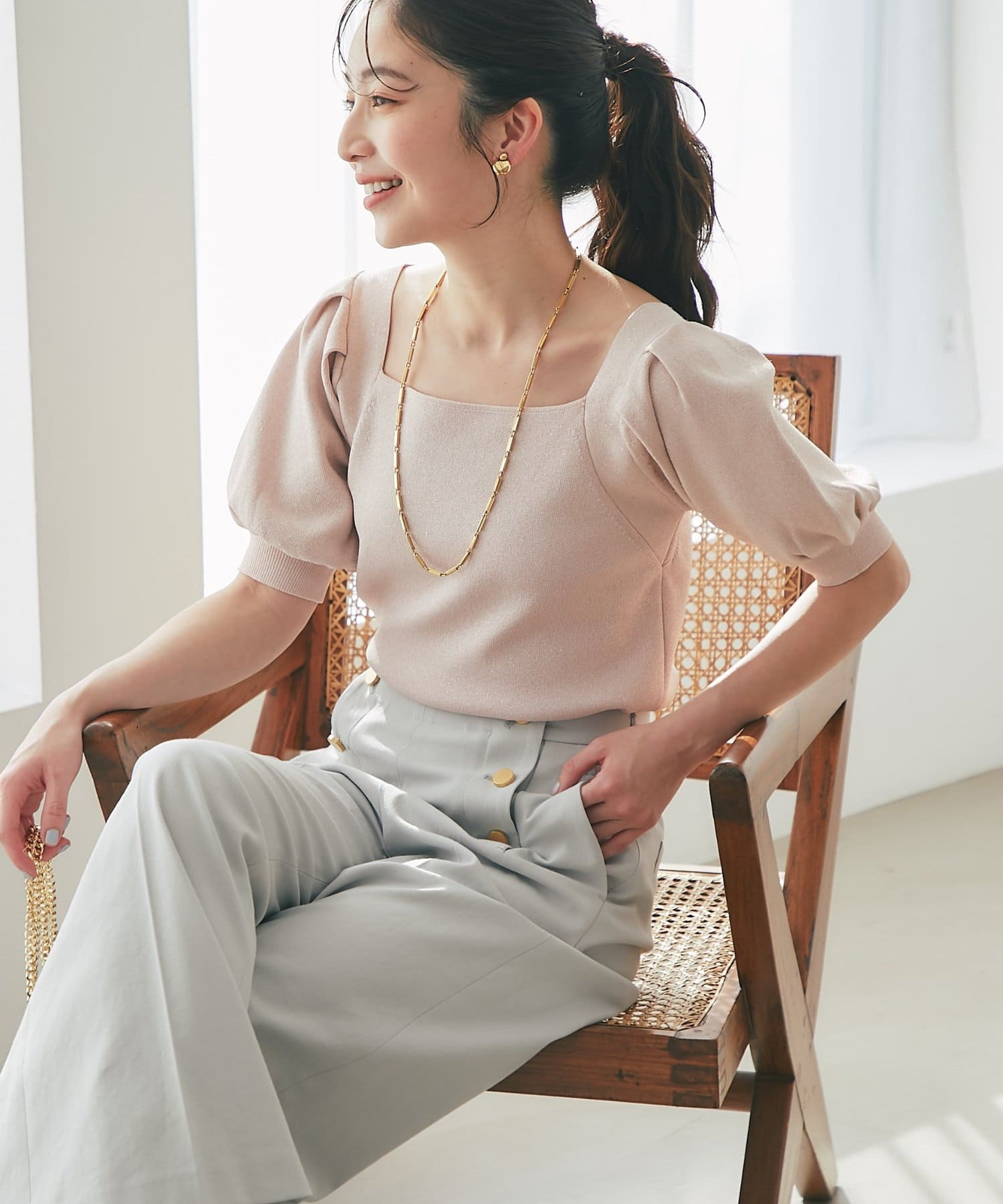 La boutique BonBon(ラブティックボンボン) 【接触冷感・最強愛され】クールタッチUVラメ前後2WAYスクエアネックニット