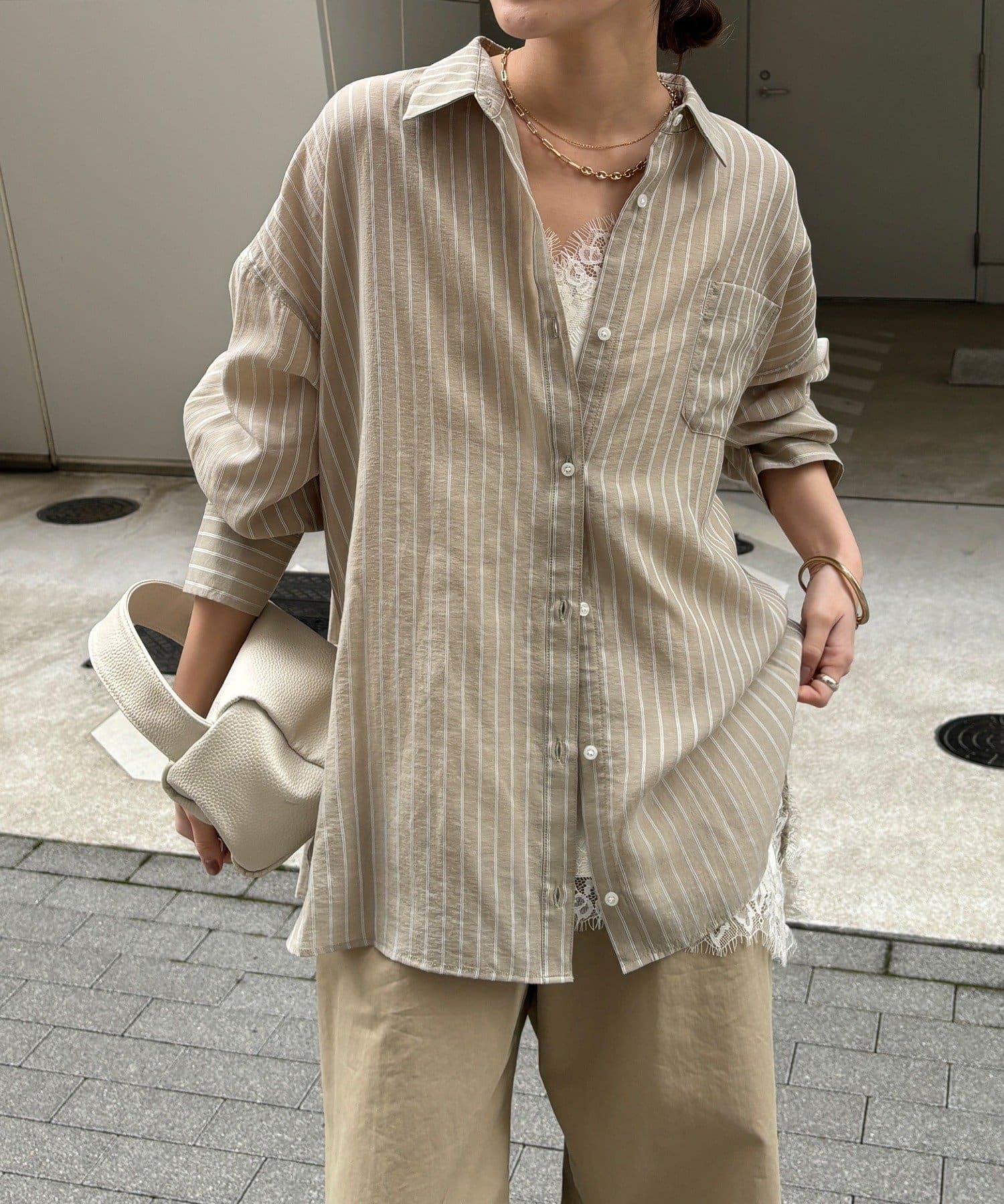 DOUDOU(ドゥドゥ) マルチWAYストライプシャツ