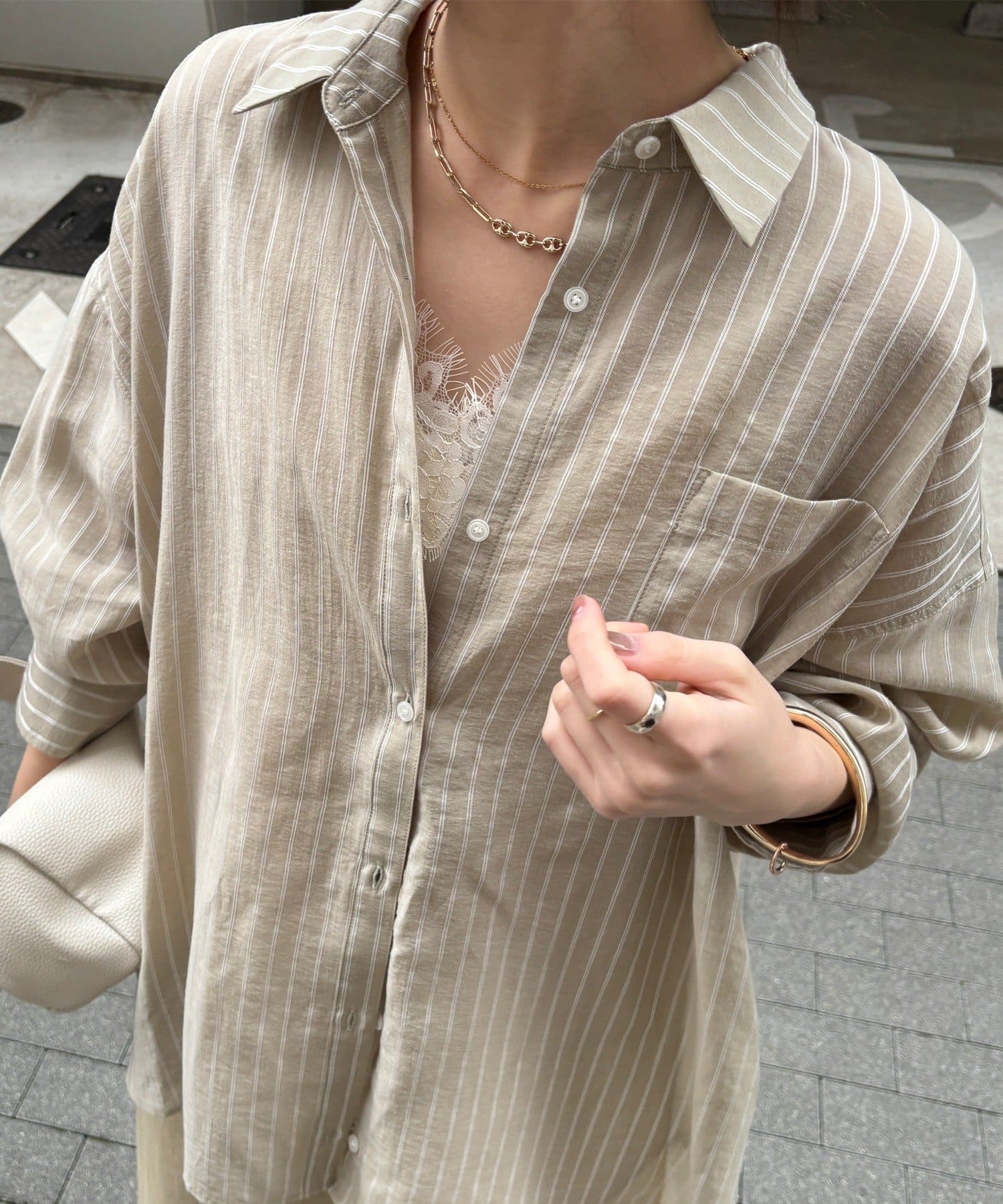 DOUDOU(ドゥドゥ) マルチWAYストライプシャツ