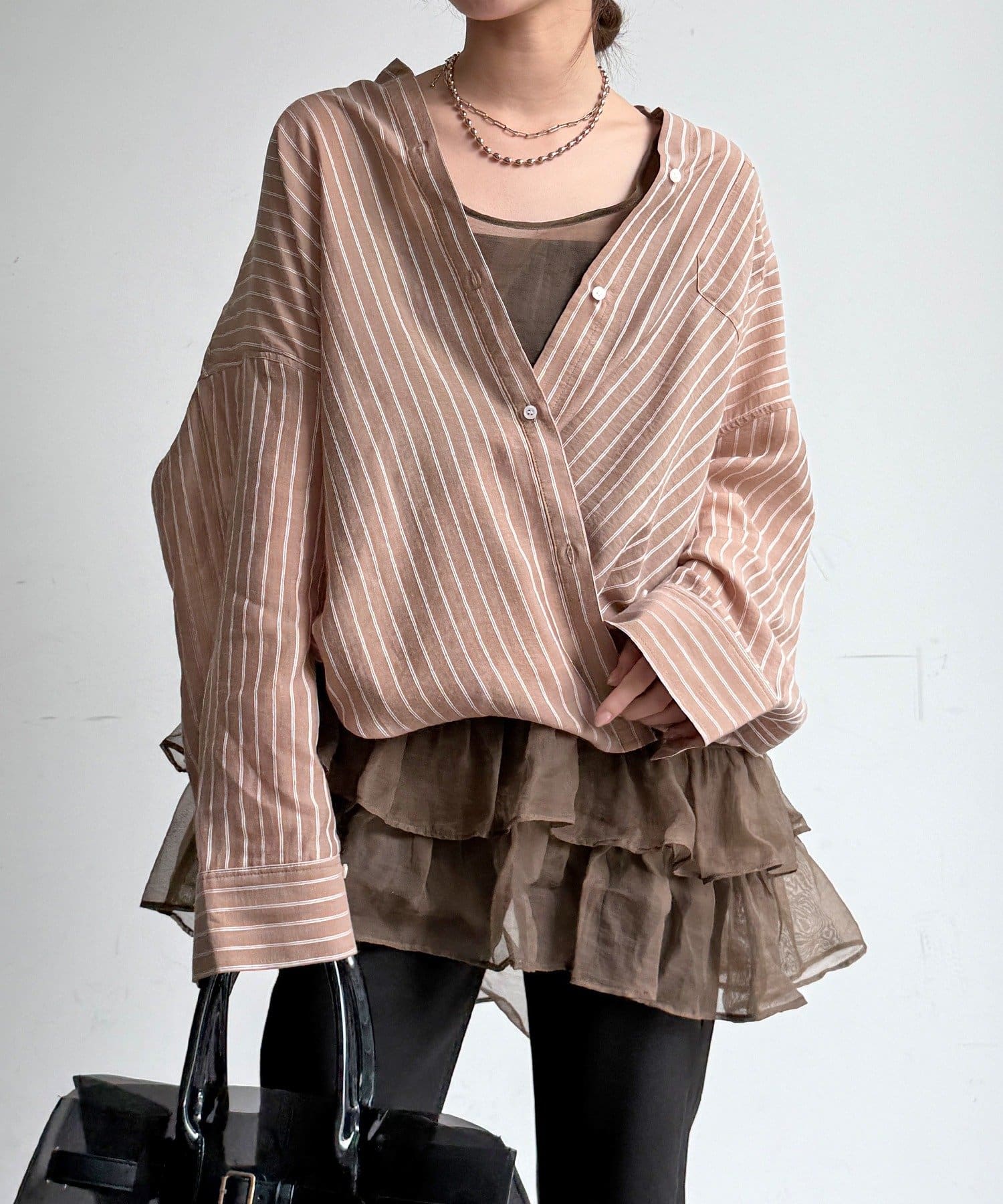 DOUDOU(ドゥドゥ) 【インスタイル見え！】マルチWAYストライプシャツ