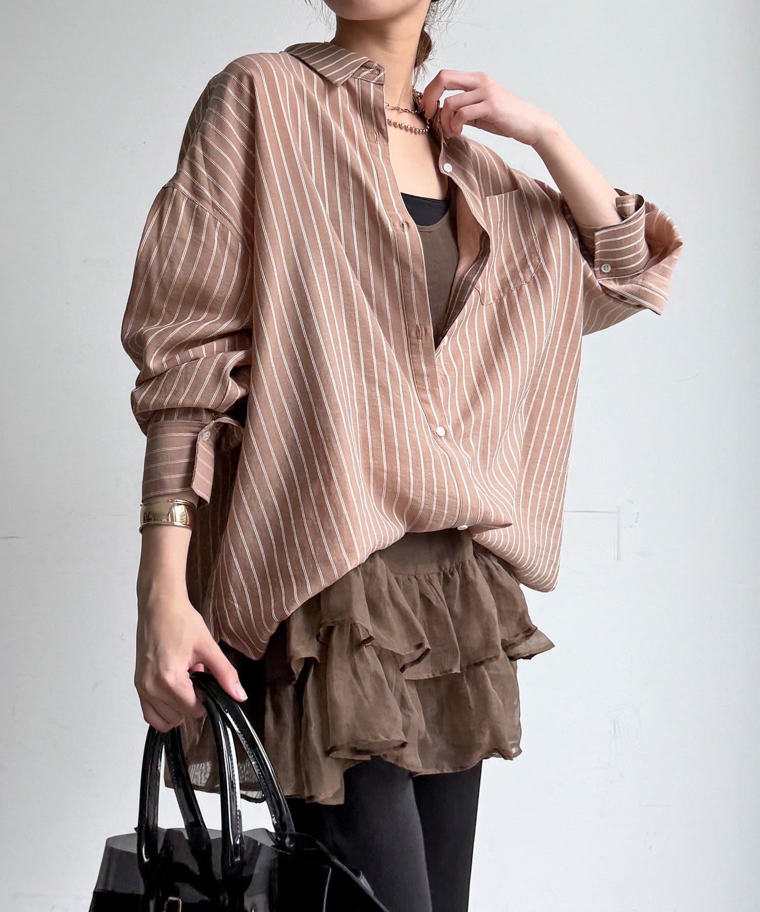 DOUDOU(ドゥドゥ) 【インスタイル見え！】マルチWAYストライプシャツ