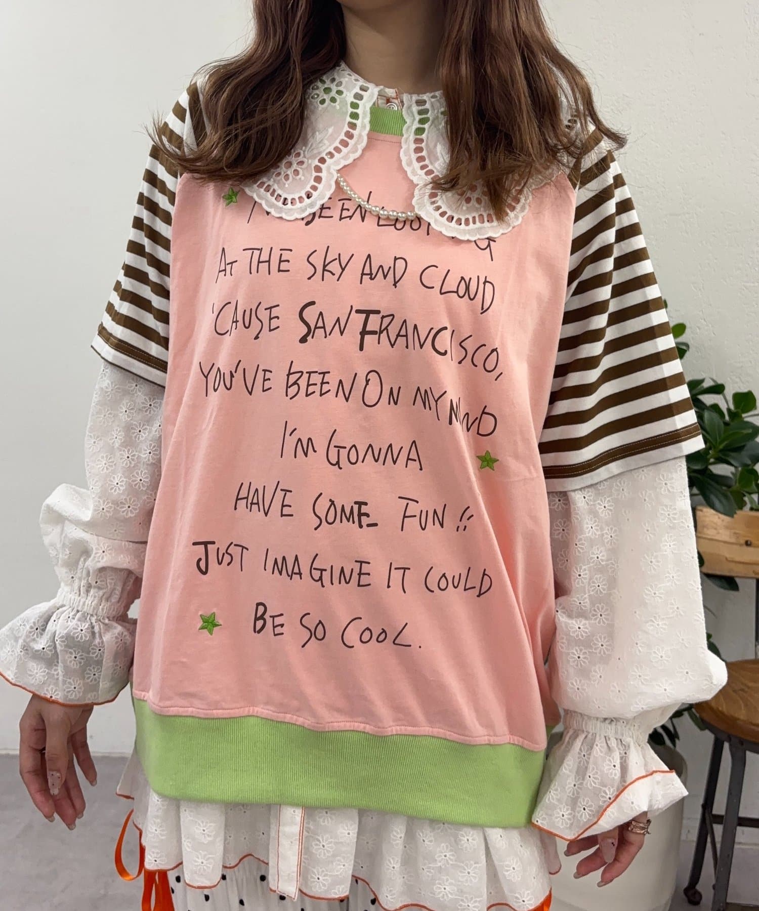 CIAOPANIC TYPY(チャオパニックティピー) 【momoコラボ】【HELLO.SANFRANCISCO/ハローサンフランシスコ】フードリボン付きラグランTee