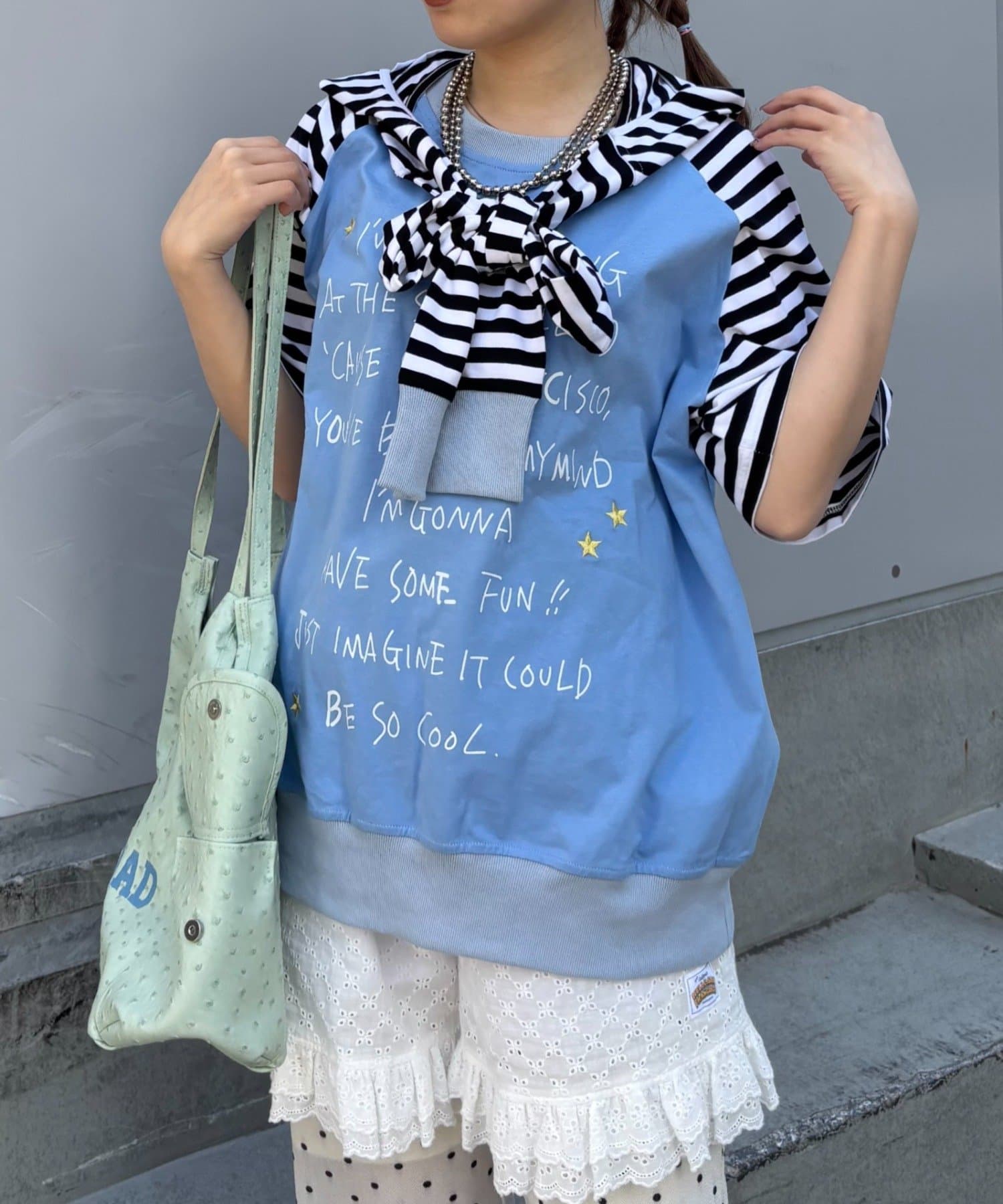 CIAOPANIC TYPY(チャオパニックティピー) 【momoコラボ】【HELLO.SANFRANCISCO/ハローサンフランシスコ】フードリボン付きラグランTee