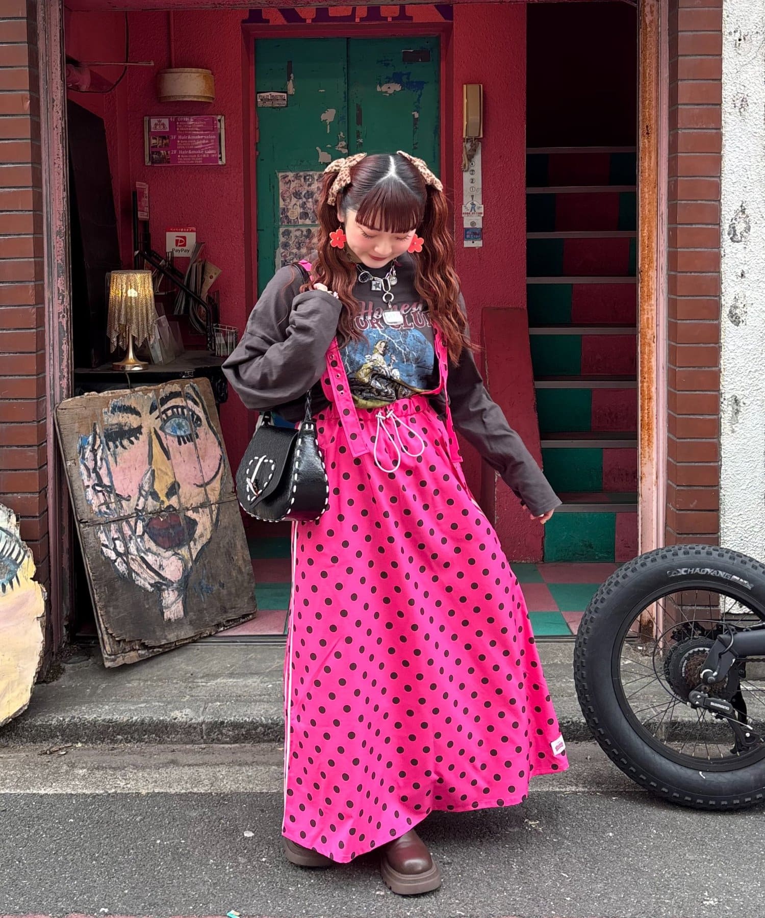 CIAOPANIC TYPY(チャオパニックティピー) 【himaコラボ】【HELLO.SANFRANCISCO/ハローサンフランシスコ】ドット柄サイドラインジャンパースカート