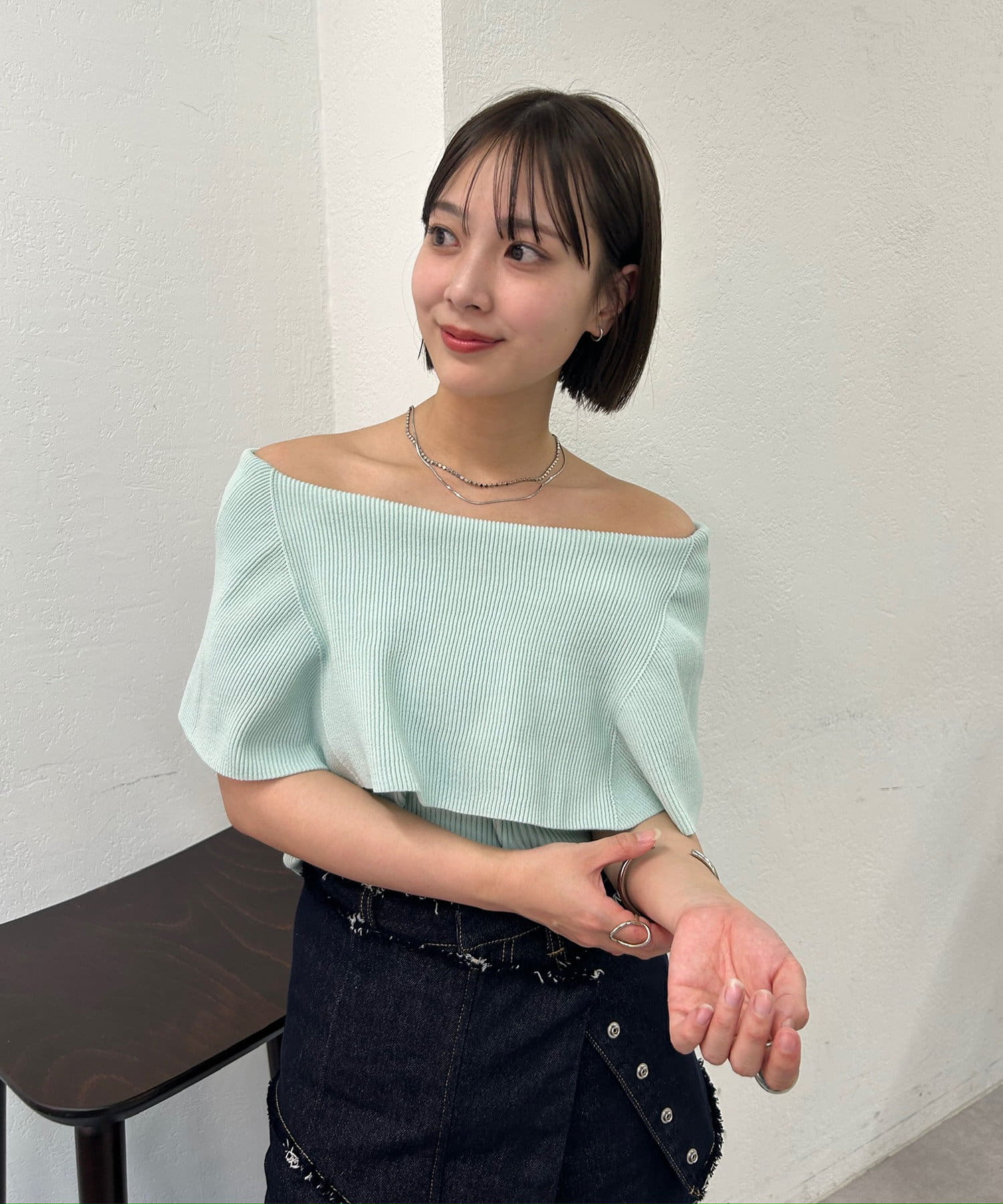 OUTLET(アウトレット) 【mystic】ケープ襟ニット