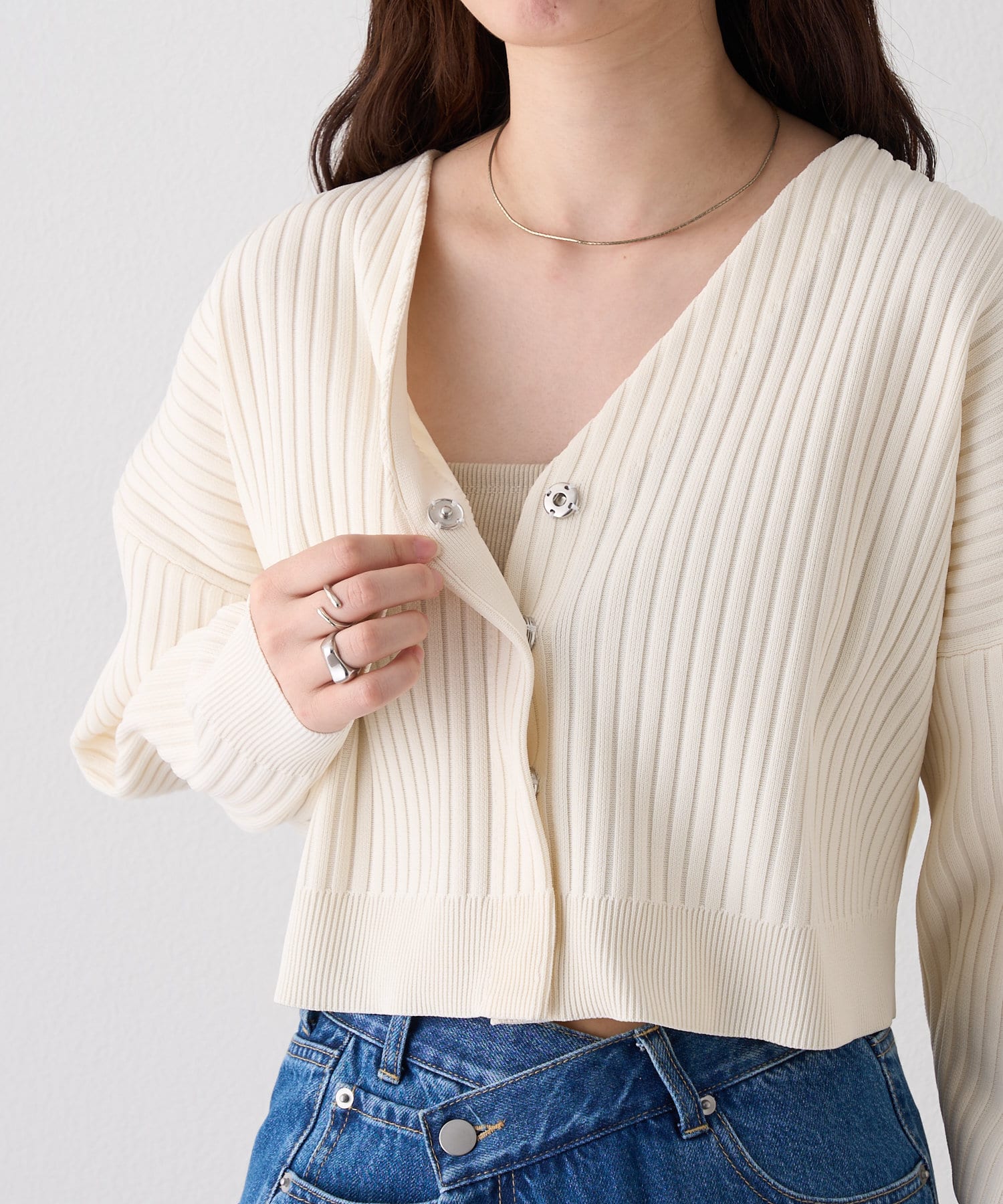 OUTLET(アウトレット) 【mystic】Vワイドショートカーディガン