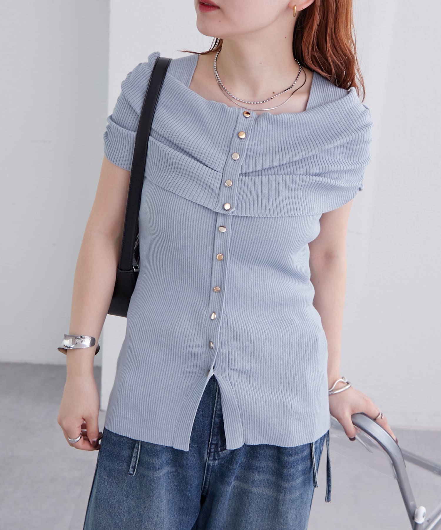 OUTLET(アウトレット) 【mystic】オフショルデザイン半袖ニット