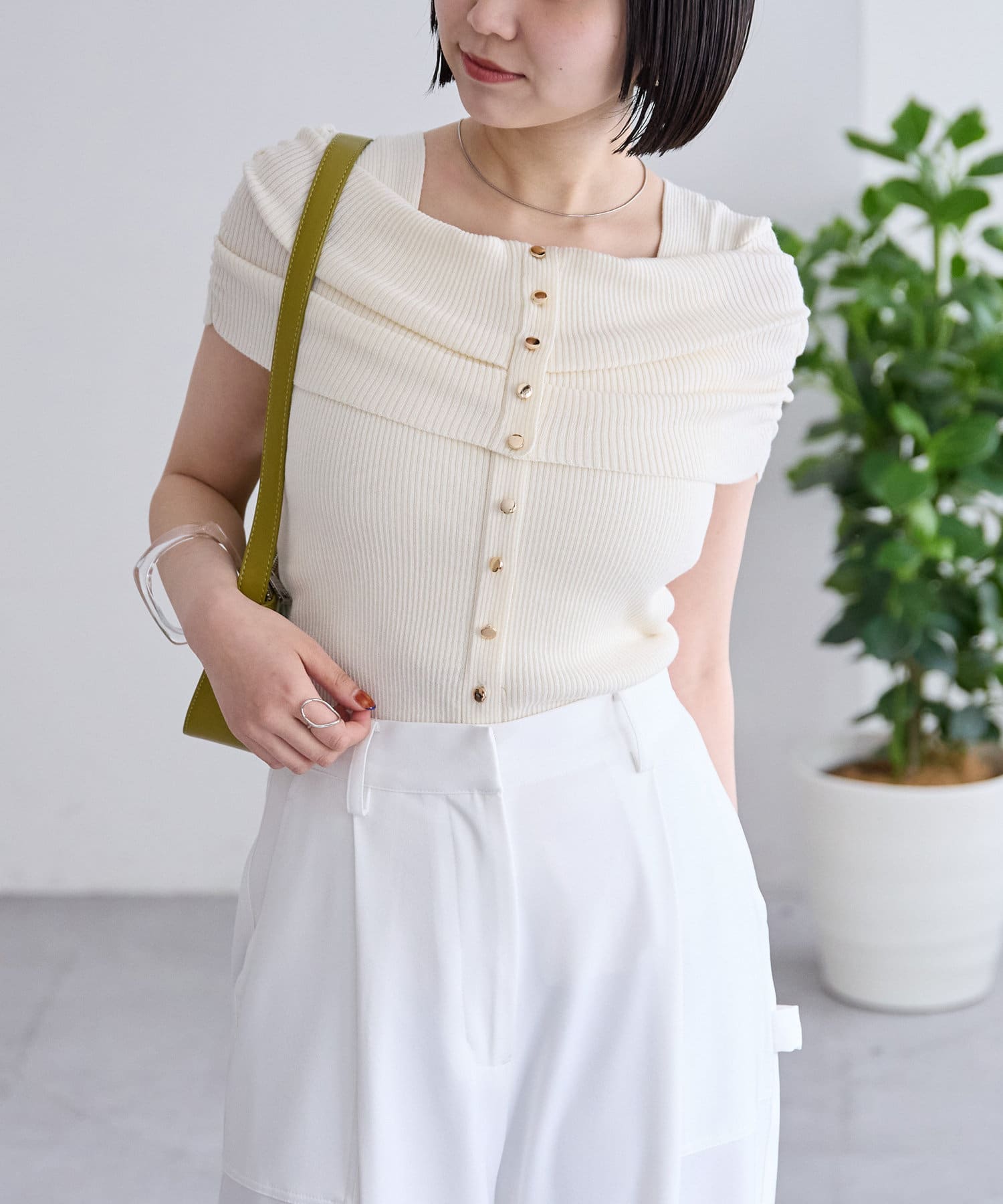 OUTLET(アウトレット) 【mystic】オフショルデザイン半袖ニット