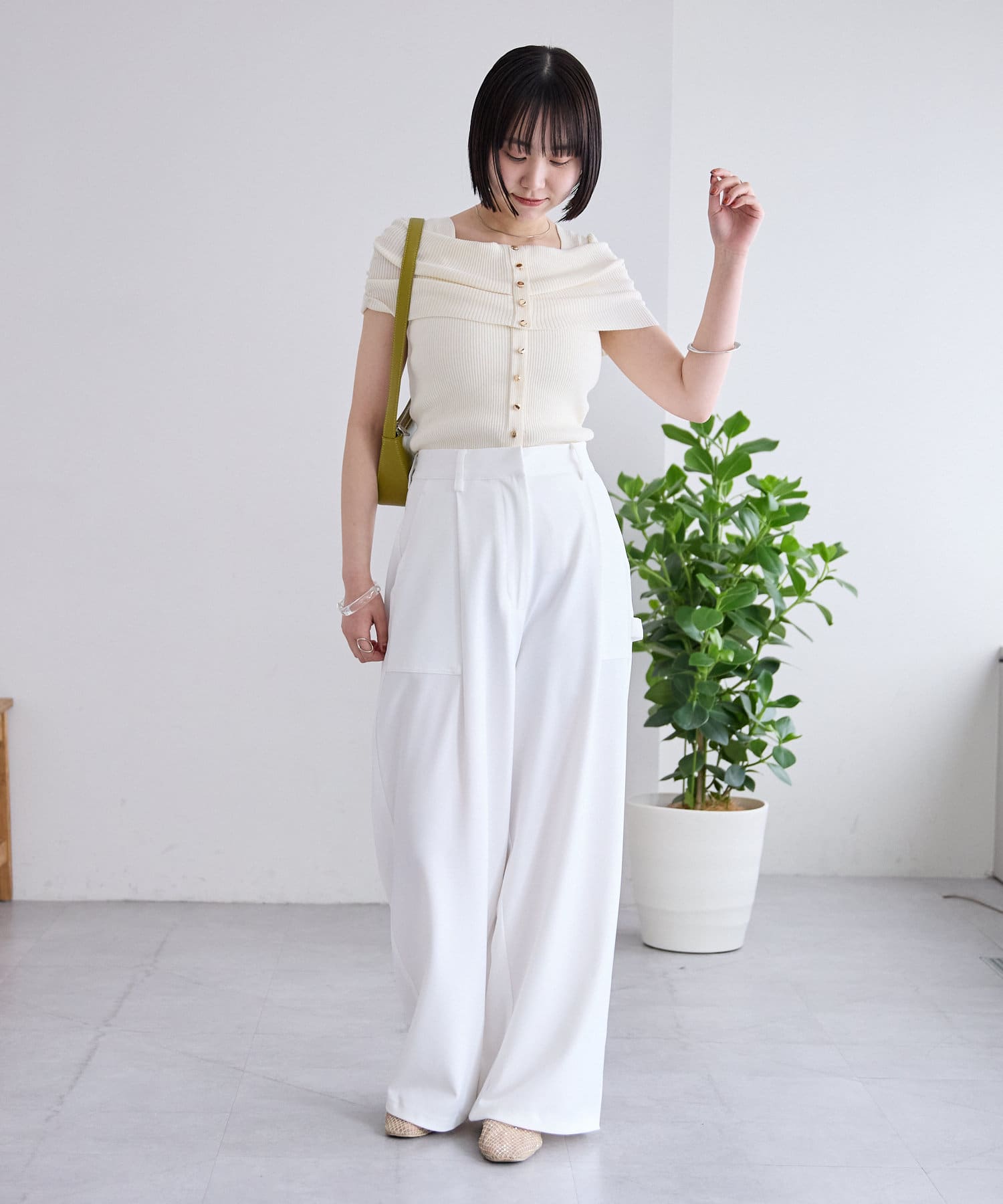 OUTLET(アウトレット) 【mystic】オフショルデザイン半袖ニット