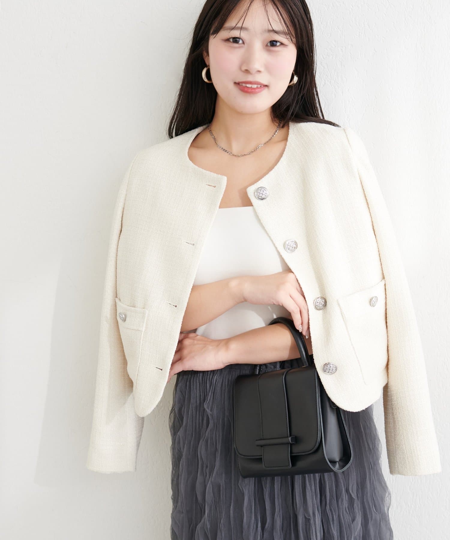 natural couture(ナチュラルクチュール) 〈airi〉キラキラ釦ツイードジャケット