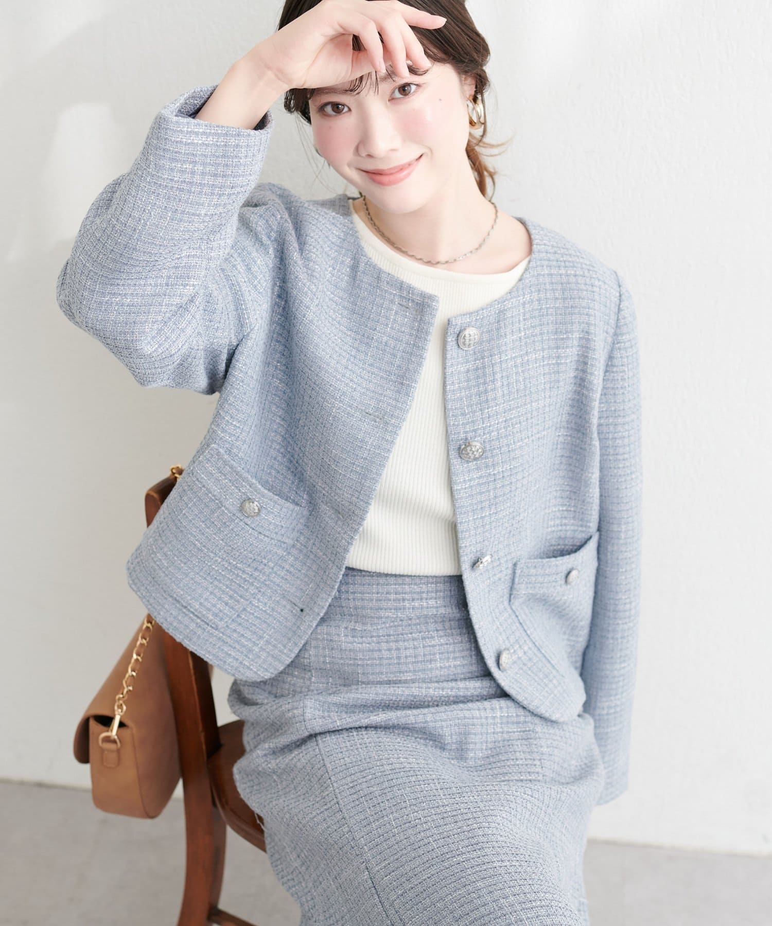 natural couture(ナチュラルクチュール) 〈airi〉キラキラ釦ツイードジャケット