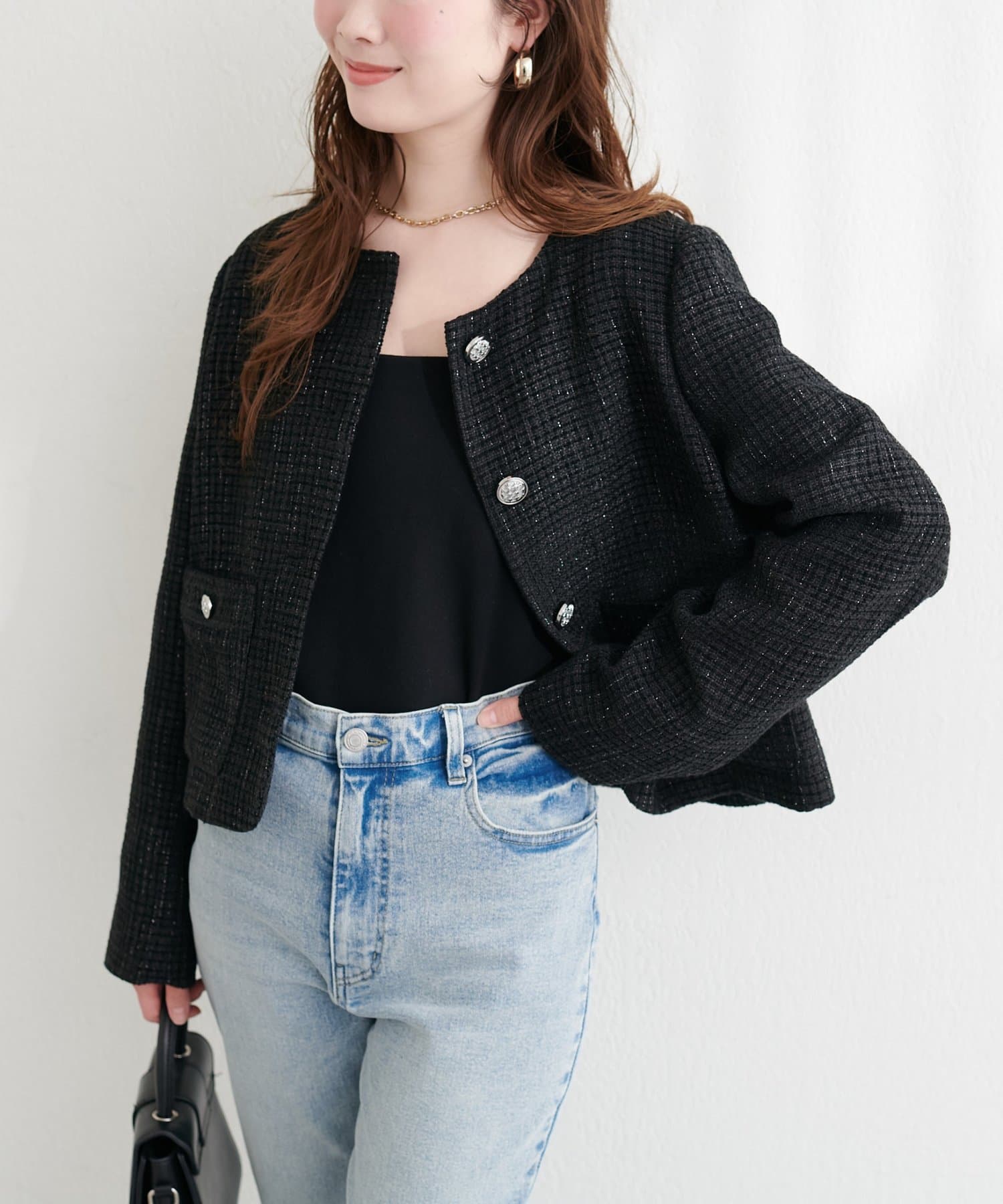 natural couture(ナチュラルクチュール) 〈airi〉キラキラ釦ツイードジャケット