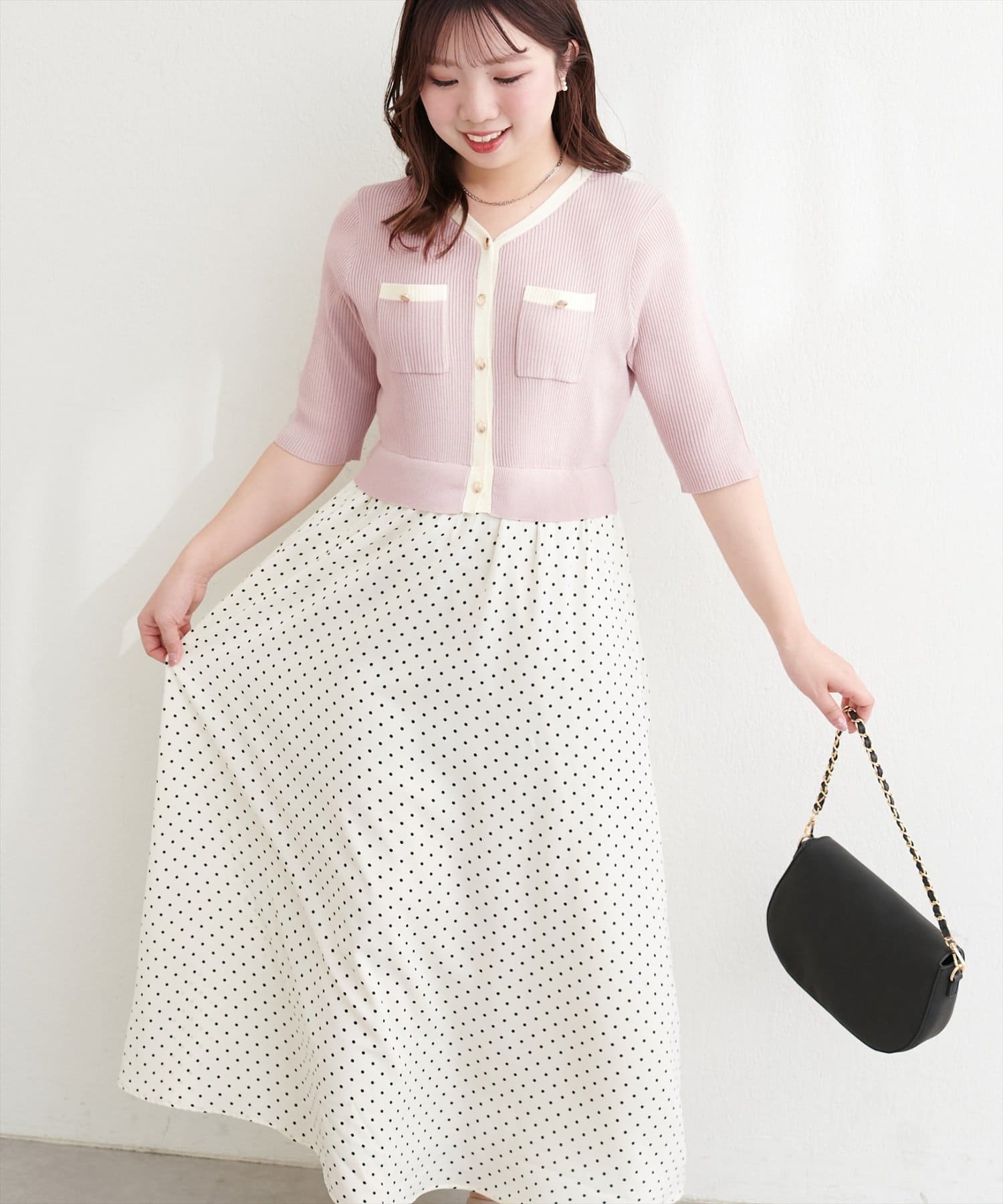 natural couture(ナチュラルクチュール) 〈canami〉配色ニットドッキングワンピース