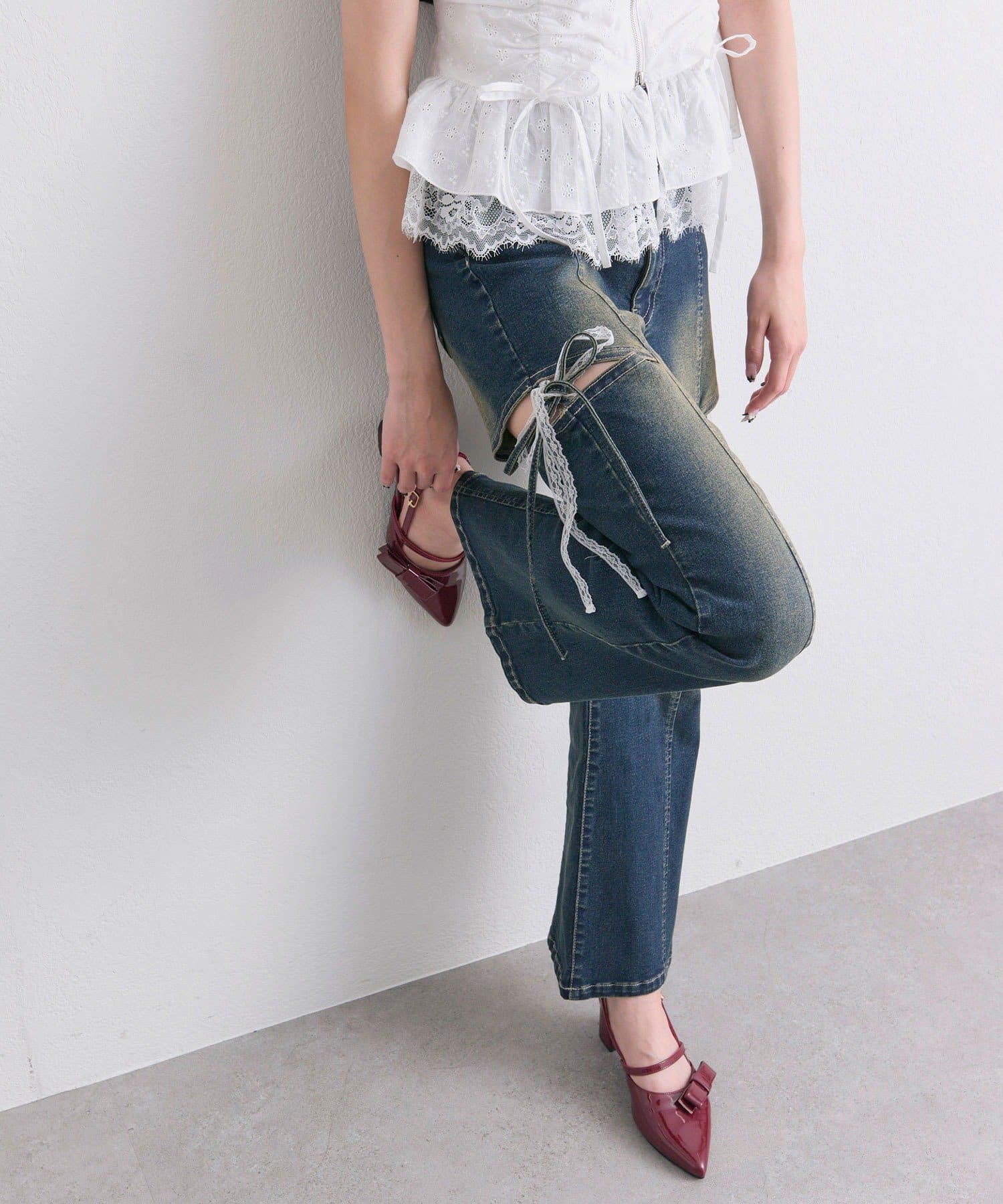 OLIVE des OLIVE(オリーブ デ オリーブ) サイドスリットリボンストレッチパンツ