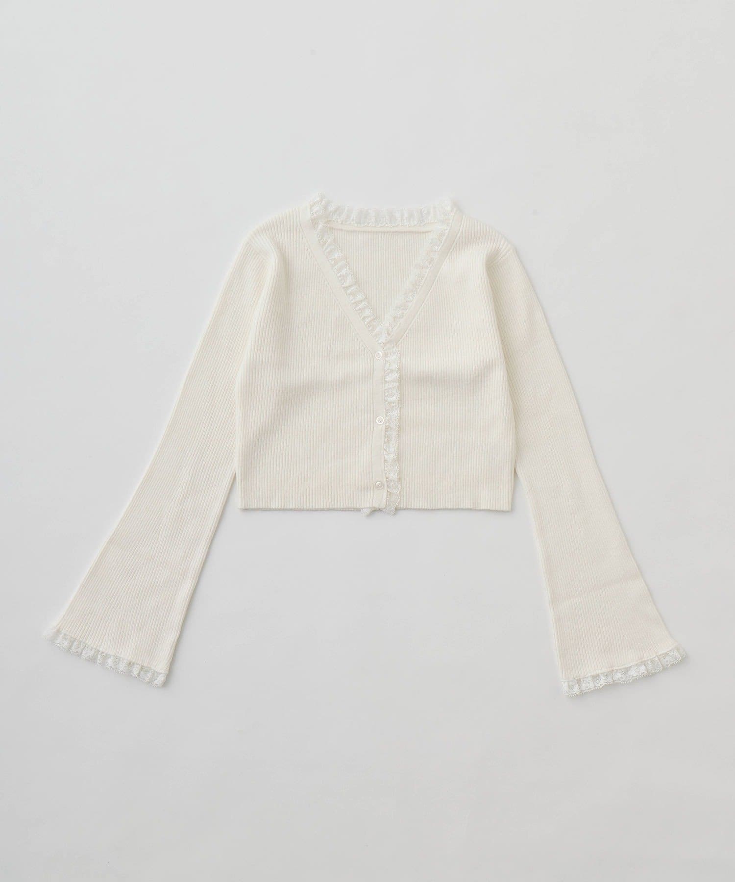 OLIVE des OLIVE(オリーブ デ オリーブ) 袖レース配色カーデ