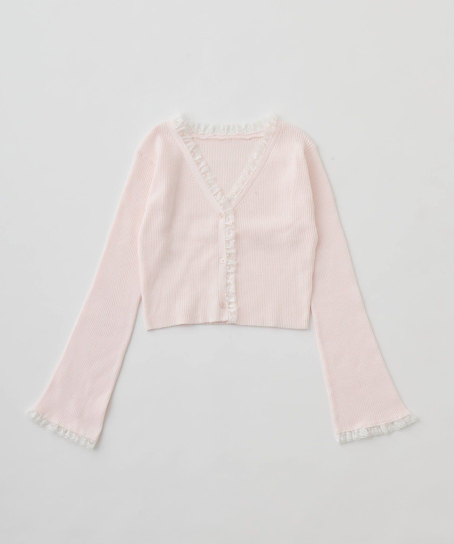 OLIVE des OLIVE(オリーブ デ オリーブ) 袖レース配色カーデ