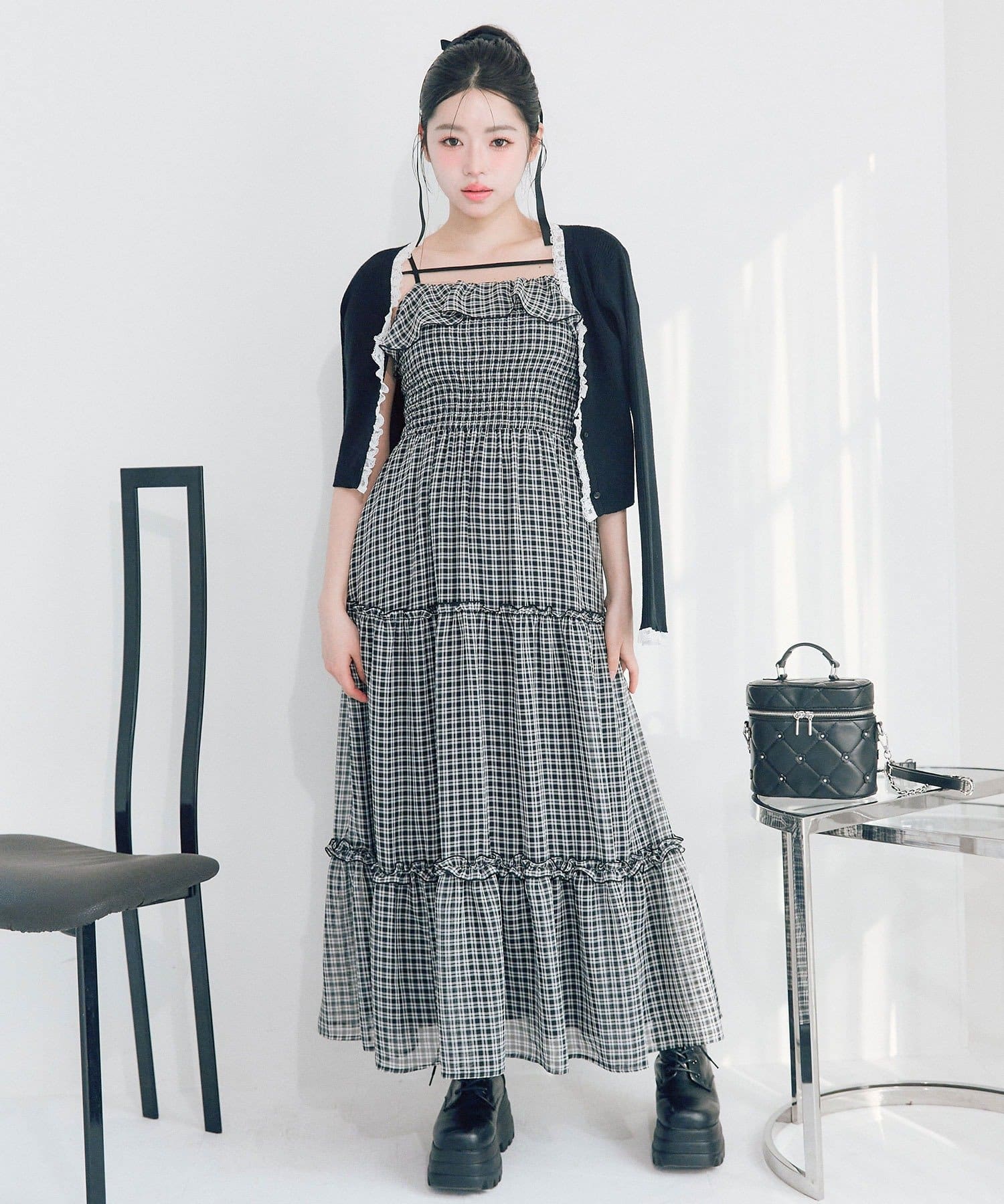 OLIVE des OLIVE(オリーブ デ オリーブ) 袖レース配色カーデ