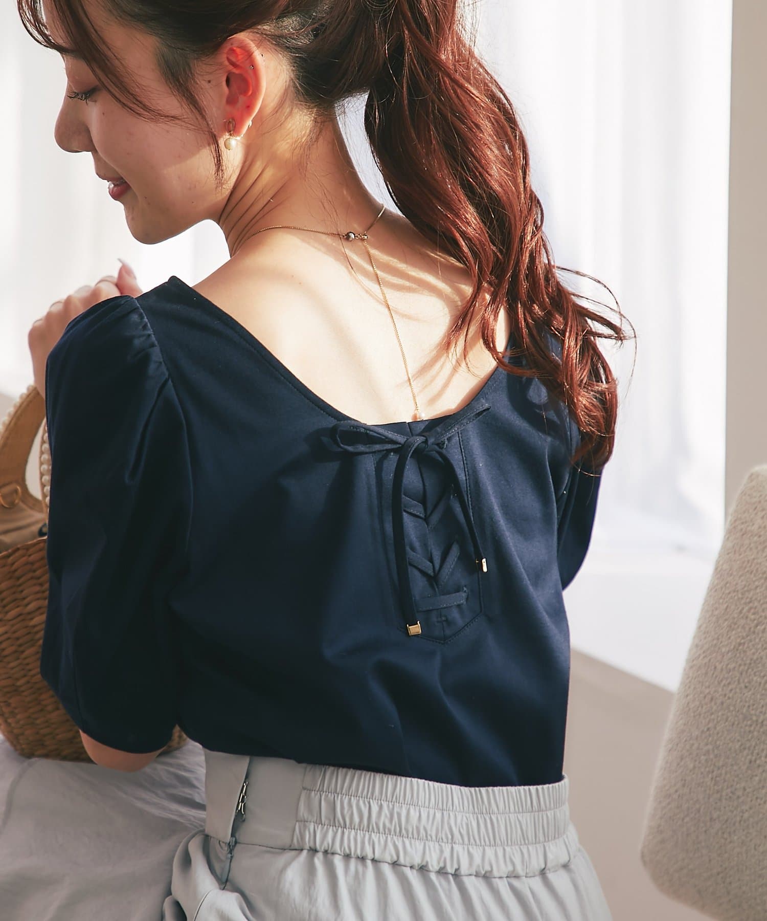 La boutique BonBon(ラブティックボンボン) 【キュートなバックシャン】バックレースアップカットソー