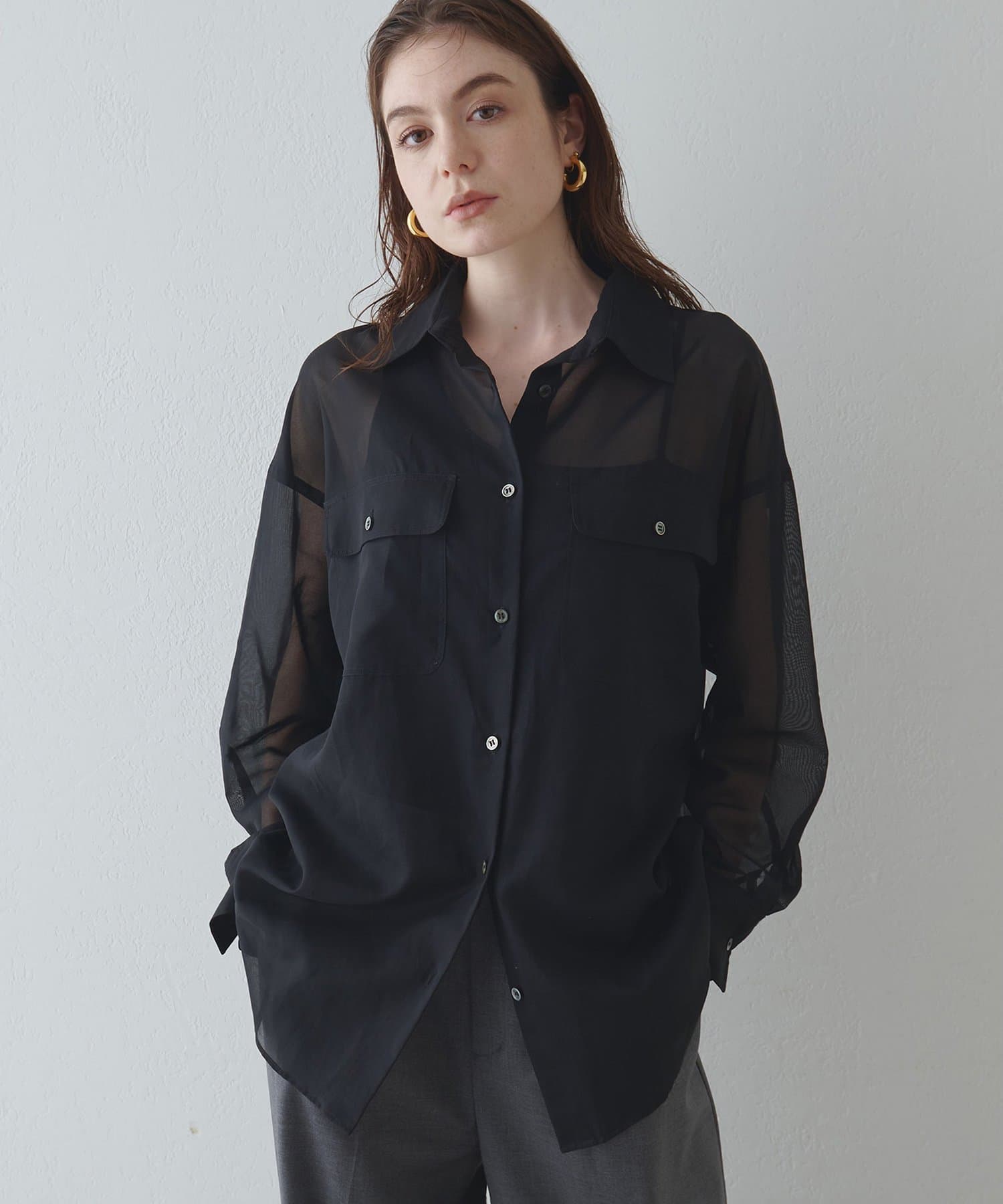 Whim Gazette(ウィム ガゼット) 【Drawing Numbers】コットンシースルーブラウス