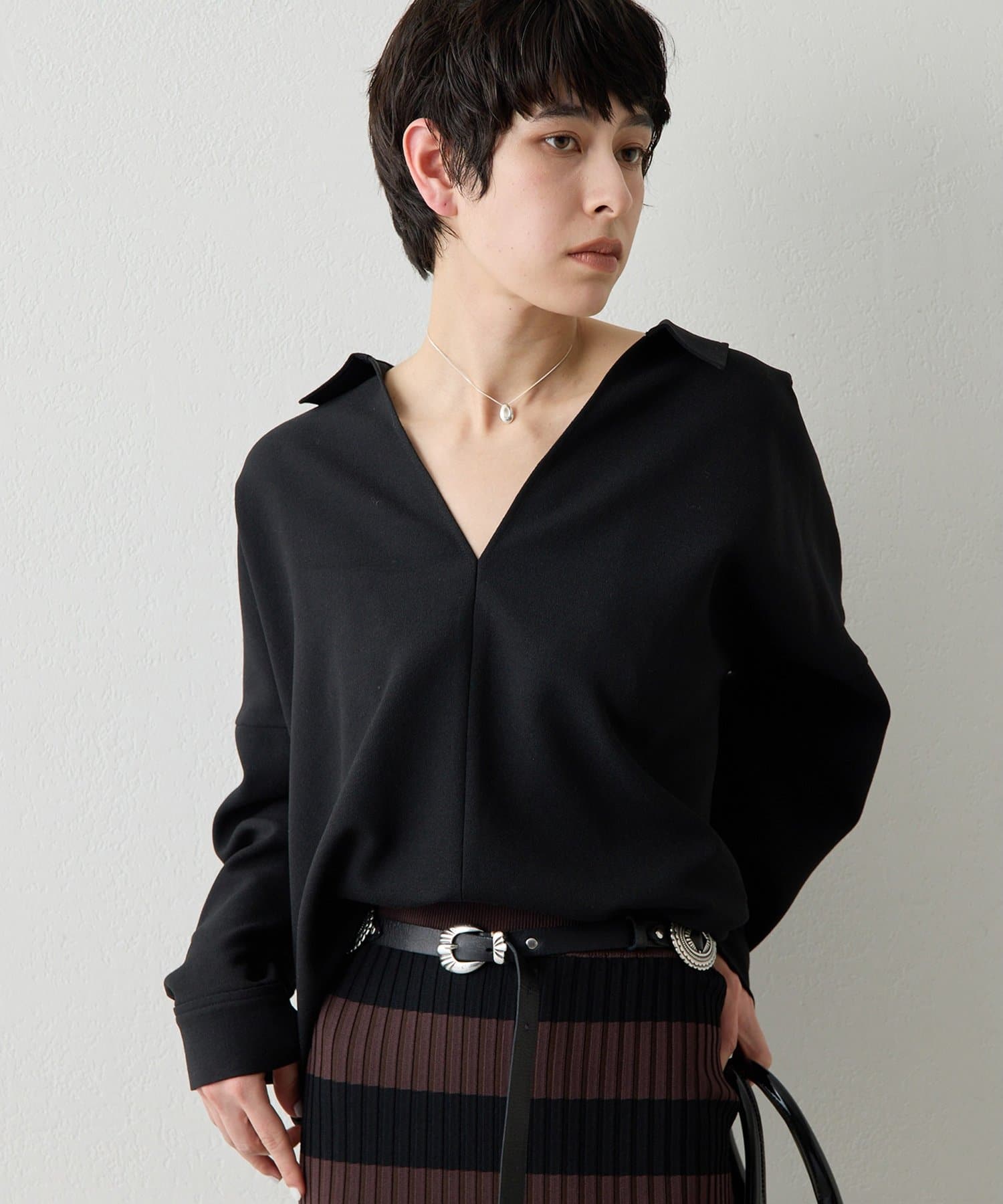 Whim Gazette(ウィム ガゼット) スキッパージョーゼットブラウス