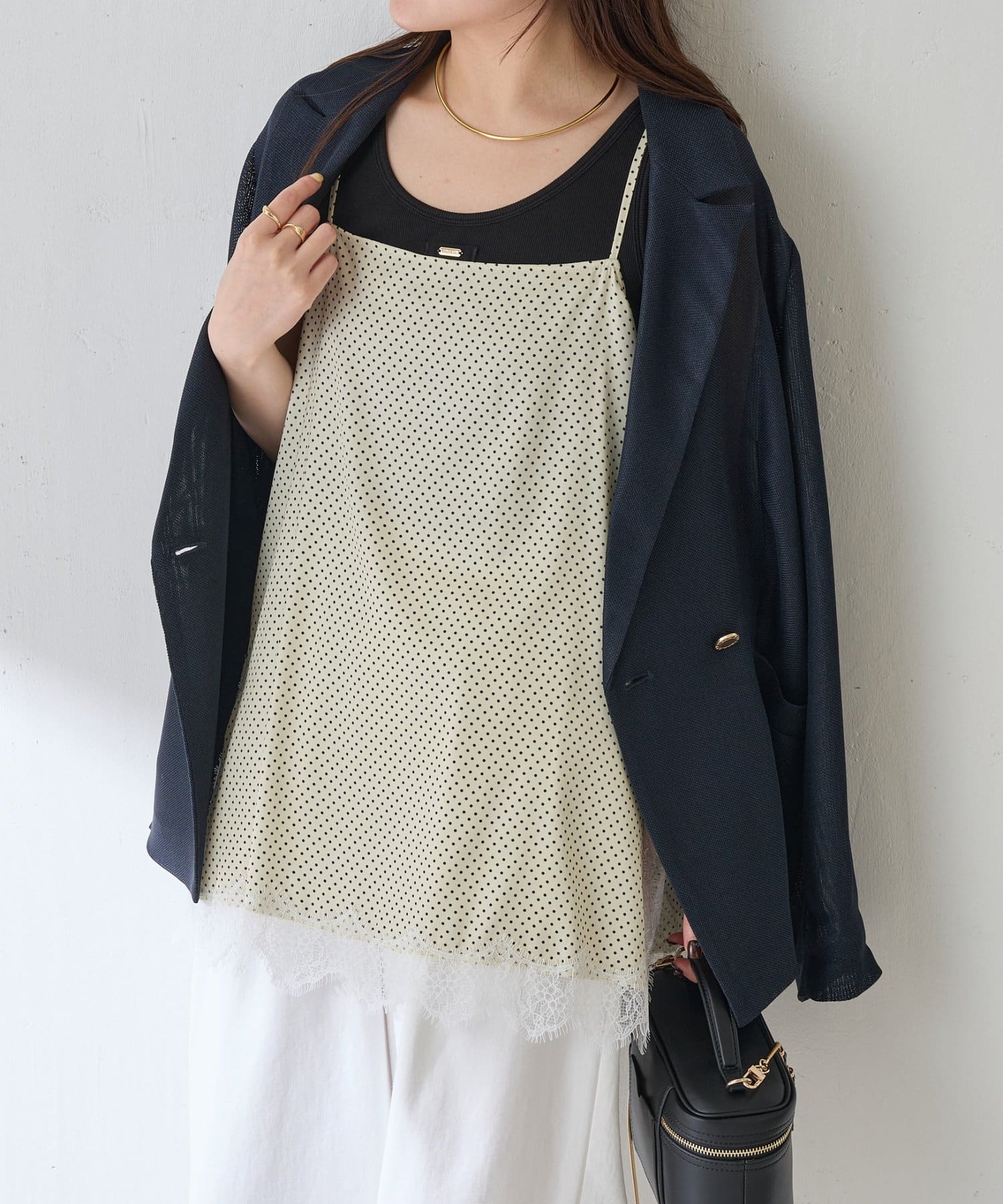 COLLAGE GALLARDAGALANTE(コラージュ ガリャルダガランテ) 【トレンドアイテム】レース付ドットキャミソール