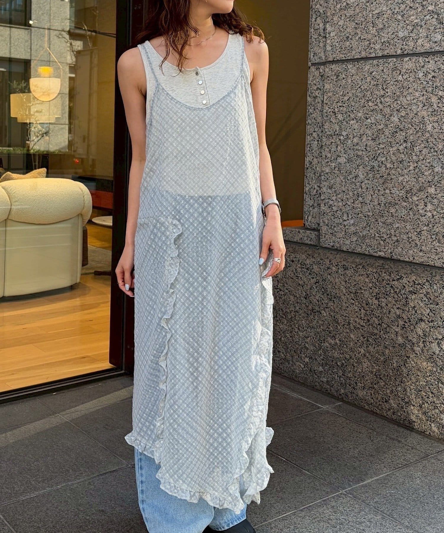 Kastane(カスタネ) B オーバーレイチェックキャミワンピース