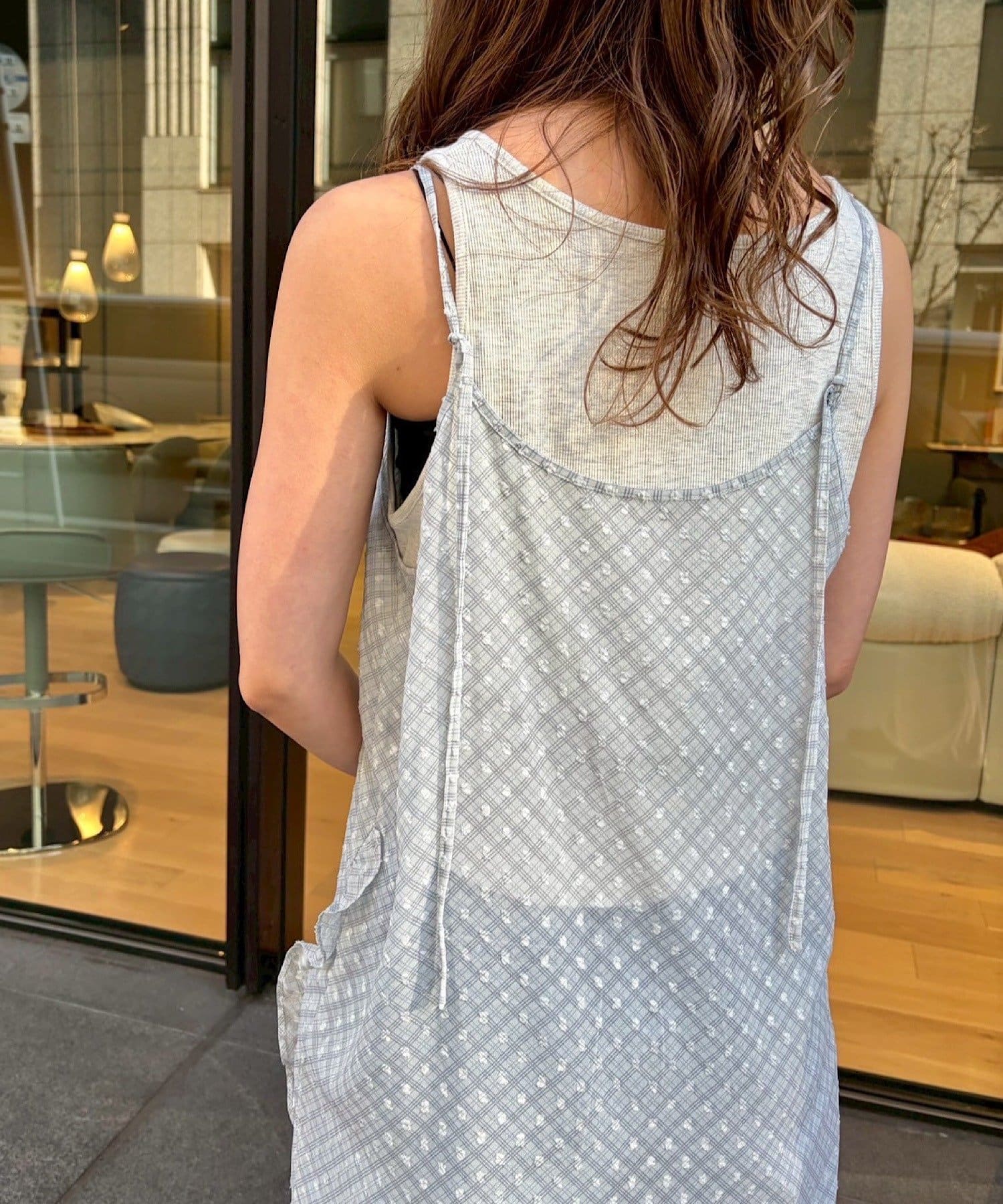 Kastane(カスタネ) B オーバーレイチェックキャミワンピース