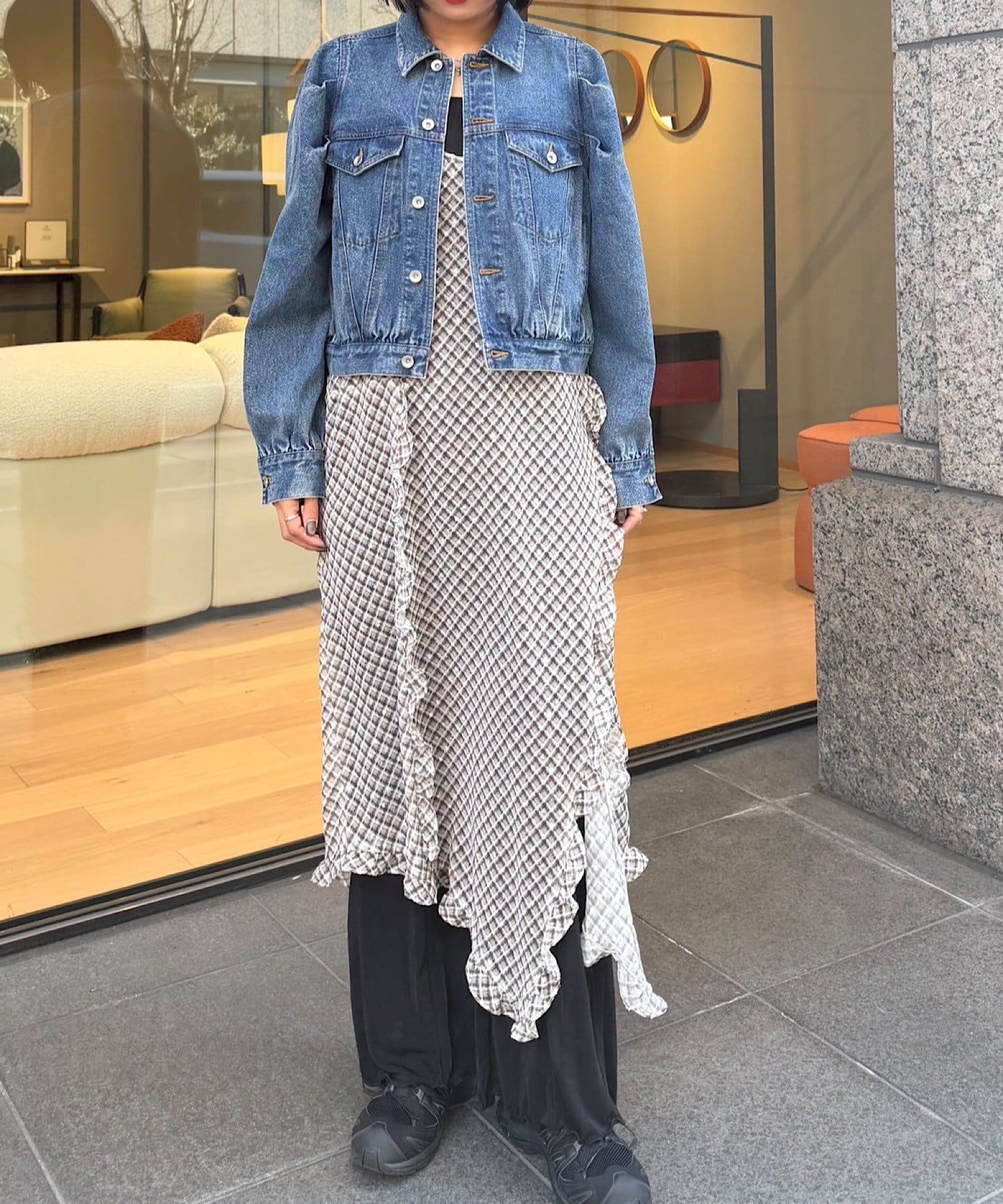 Kastane(カスタネ) B オーバーレイチェックキャミワンピース