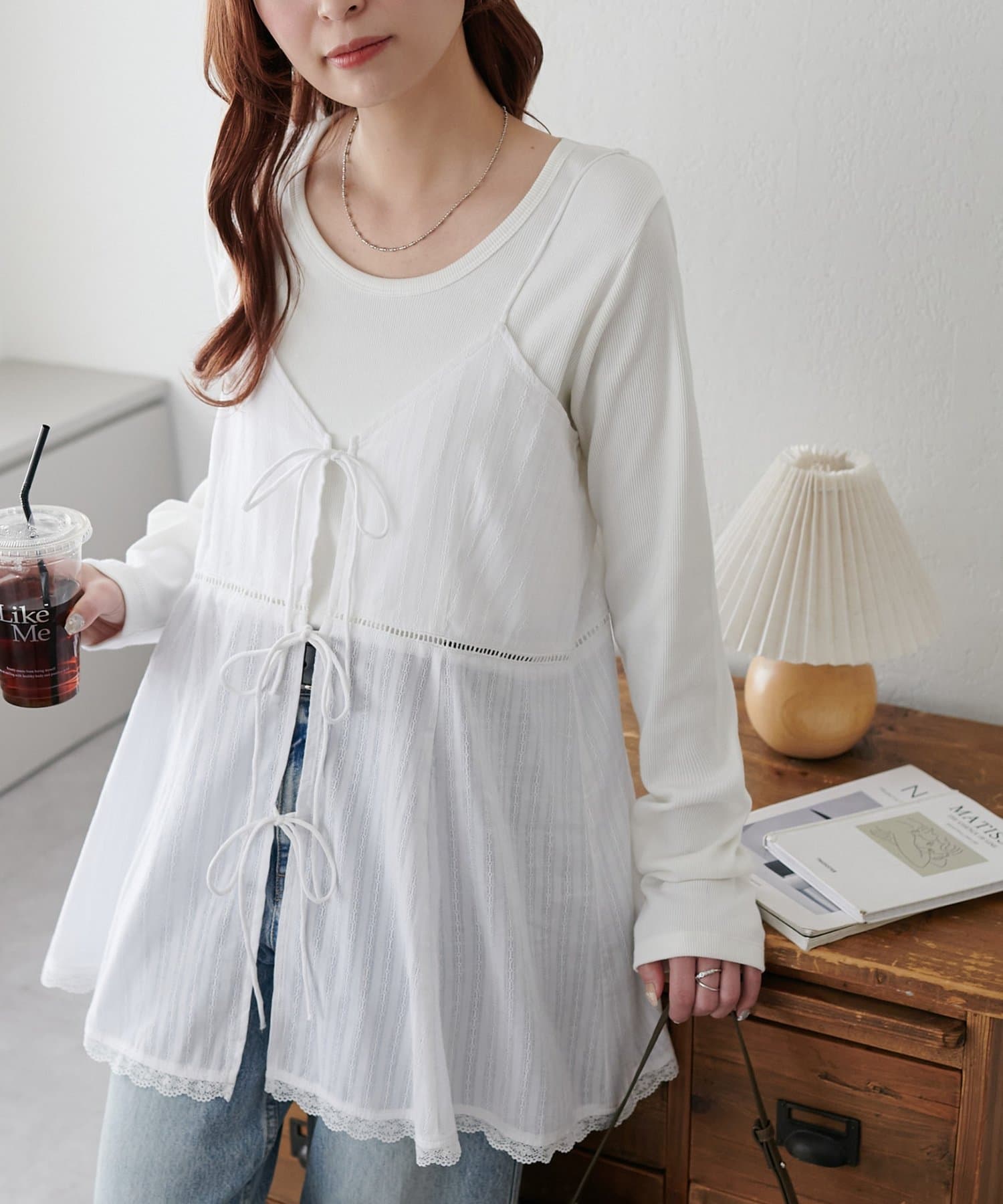 DISCOAT(ディスコート) 【WEB限定】コットンレースリボンチュニック