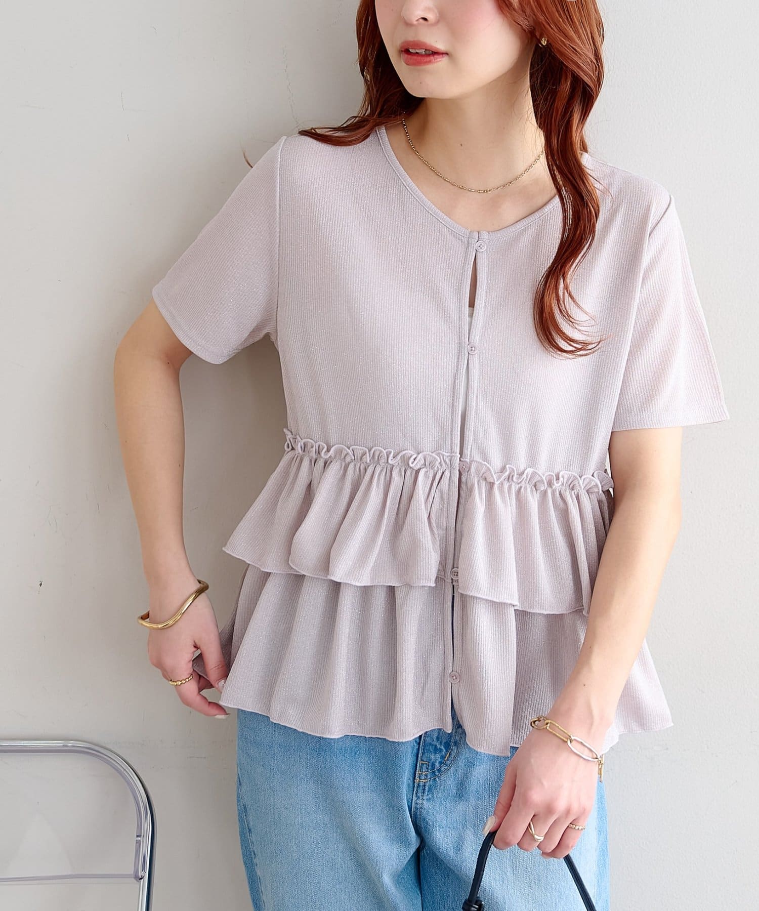 DISCOAT(ディスコート) 【WEB限定】シアーラメフリルカーディガン