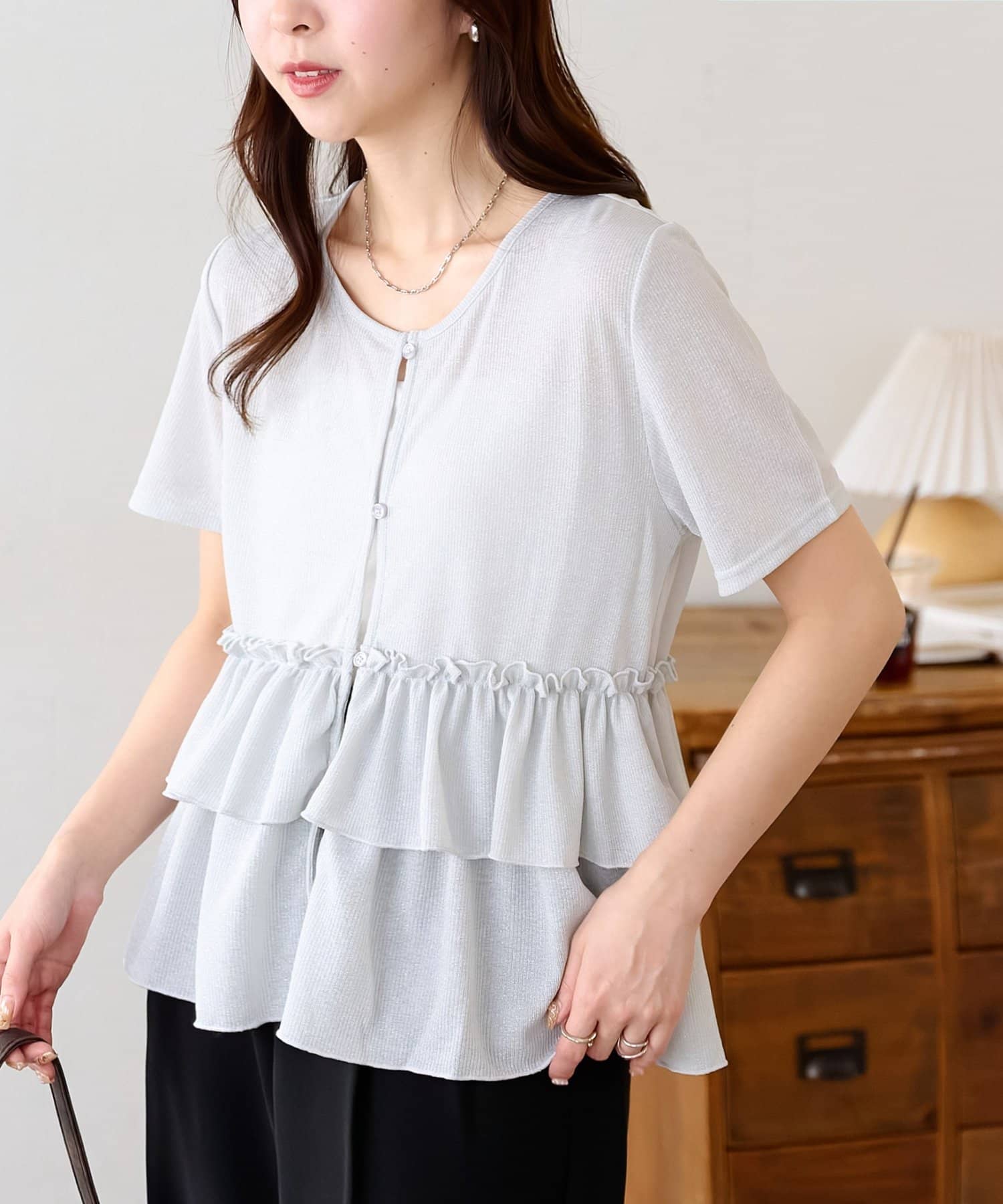 DISCOAT(ディスコート) 【WEB限定】シアーラメフリルカーディガン