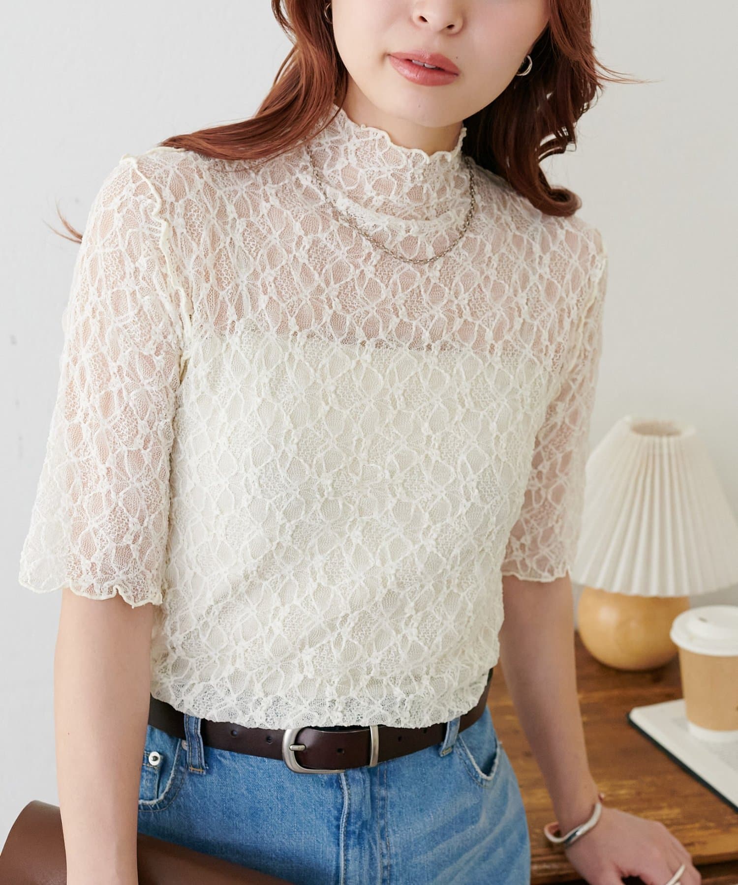 DISCOAT(ディスコート) 【WEB限定】前後2WAYストレッチレース5分袖プルオーバー