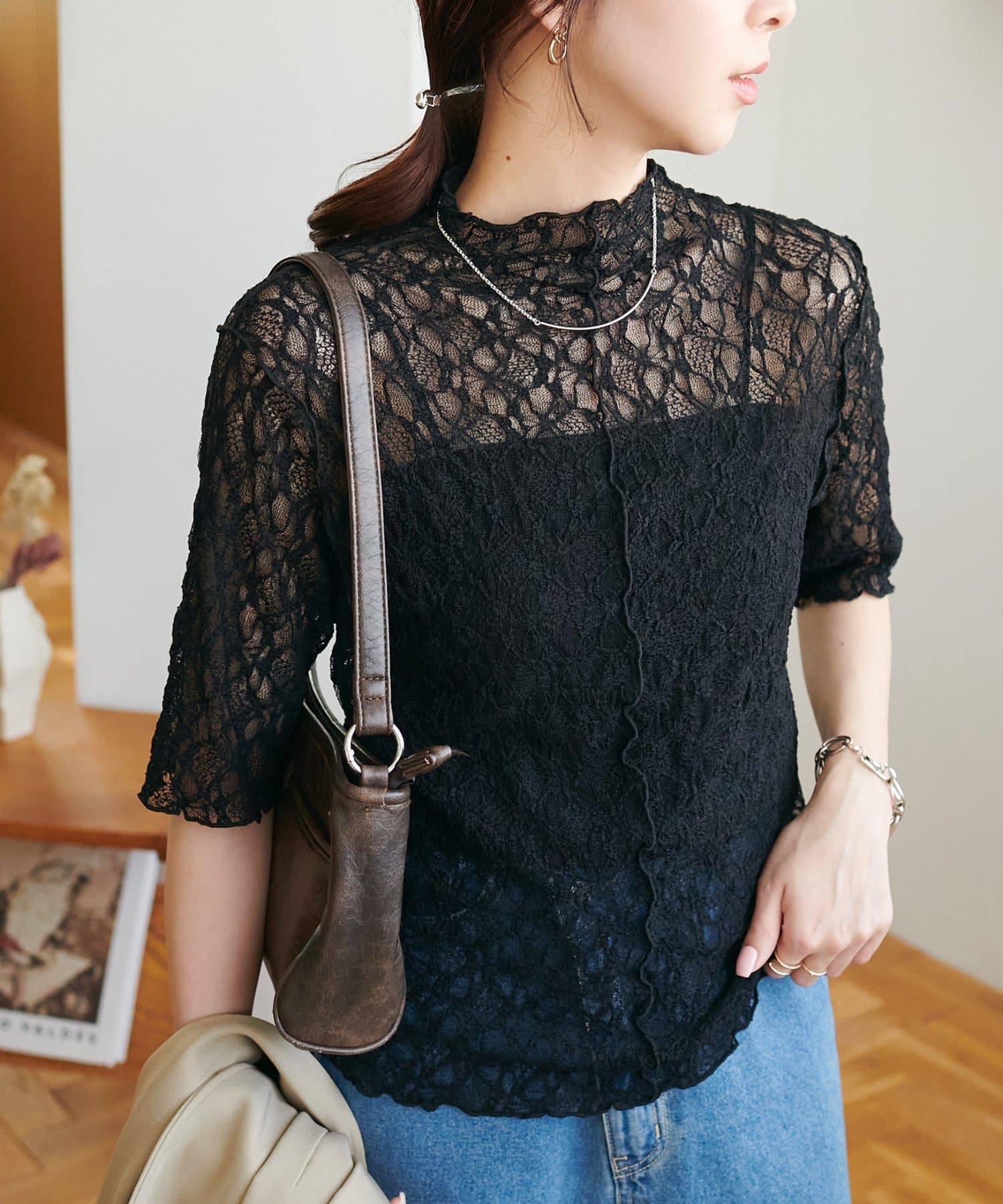 DISCOAT(ディスコート) 【WEB限定】前後2WAYストレッチレース5分袖プルオーバー