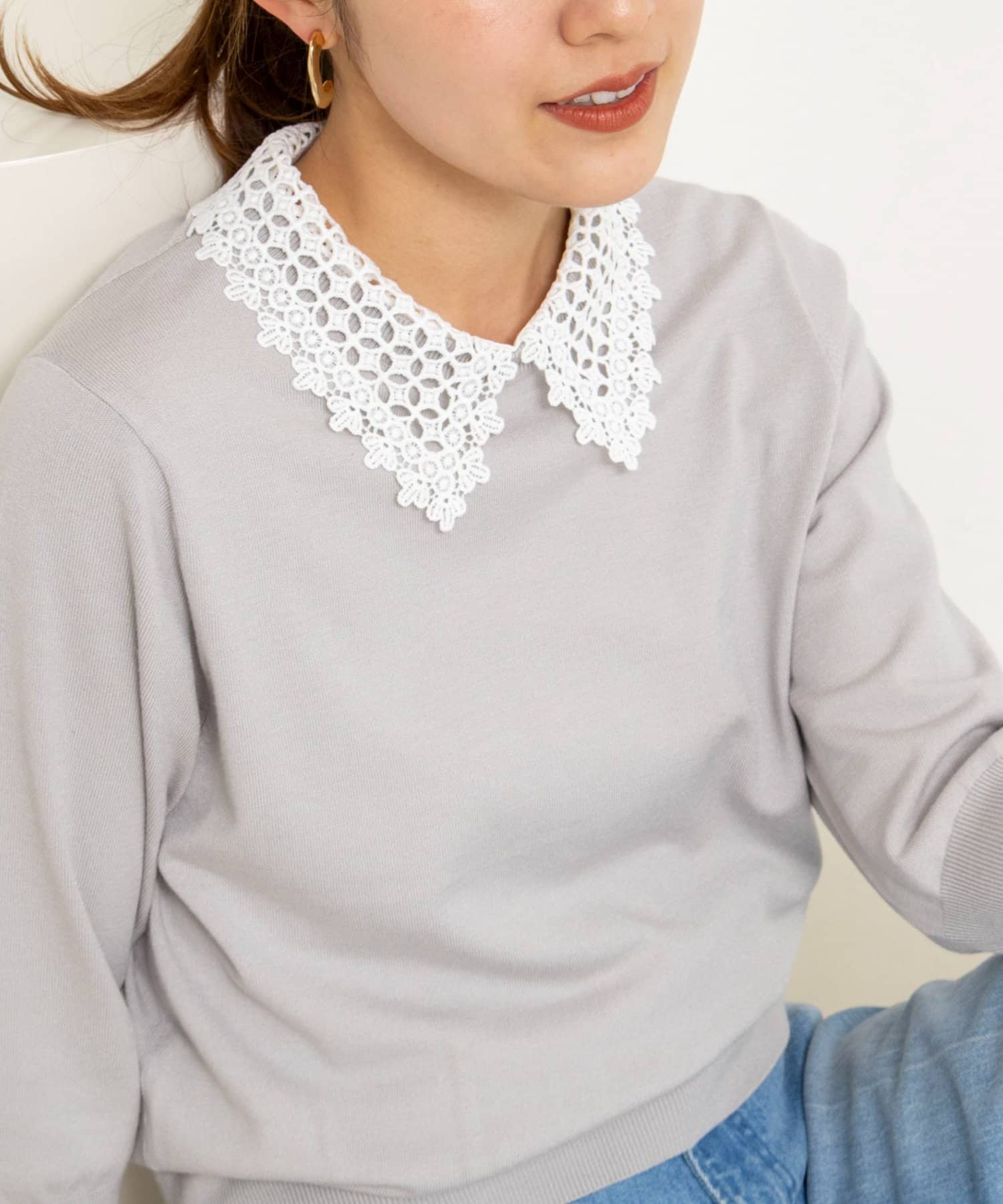 NOLLEY'S(ノーリーズ) 《手洗い可能》襟レース取り外し6分袖プルオーバー