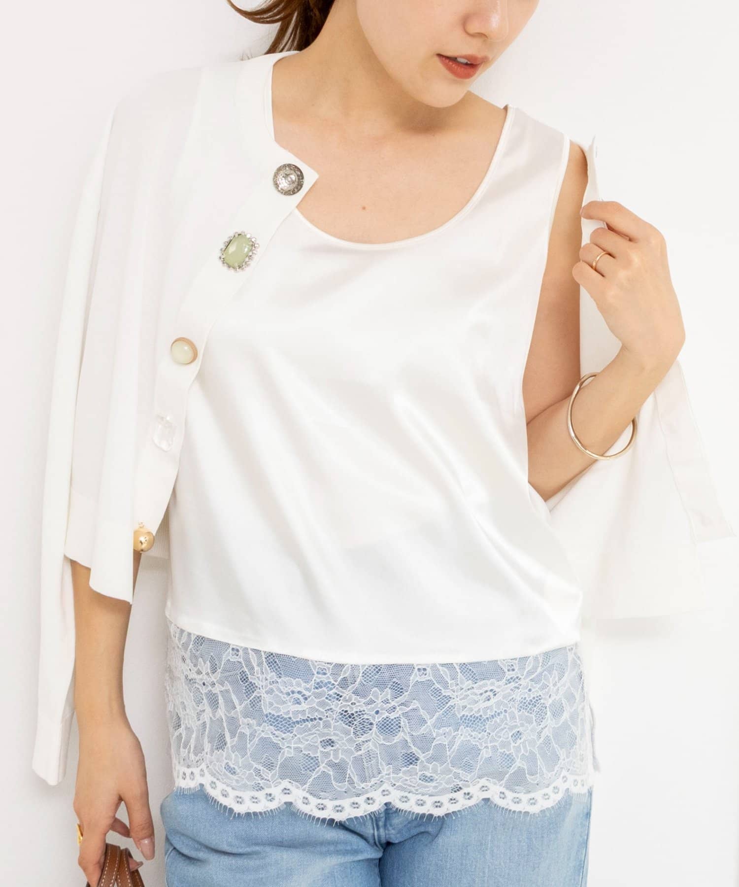 NOLLEY'S(ノーリーズ) ウォッシャブル裾レースオトナサテンタンク